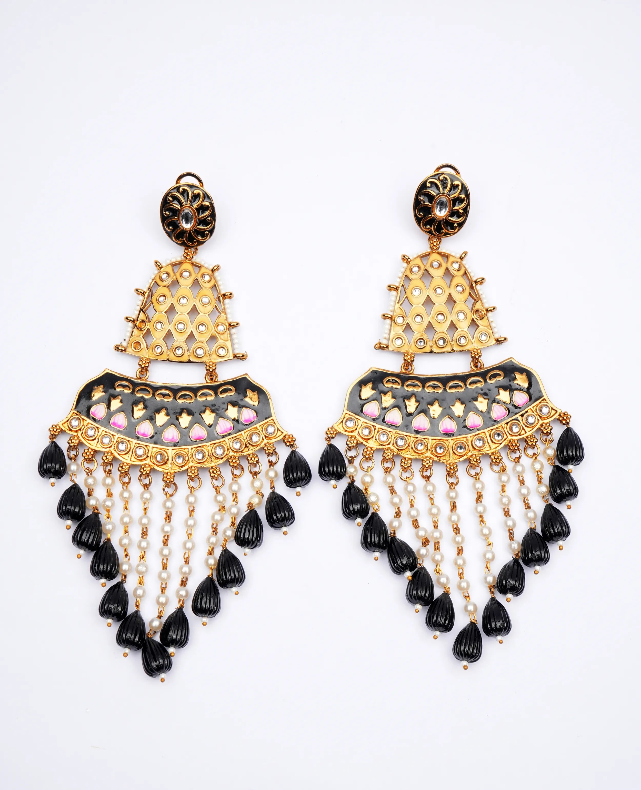 Black Meenakari Chandelier Earrings - Timeless Elegance