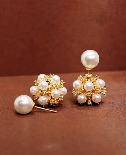 Freshwater Pearl Earrings with Gold-Plated Base – Transformable Elegance