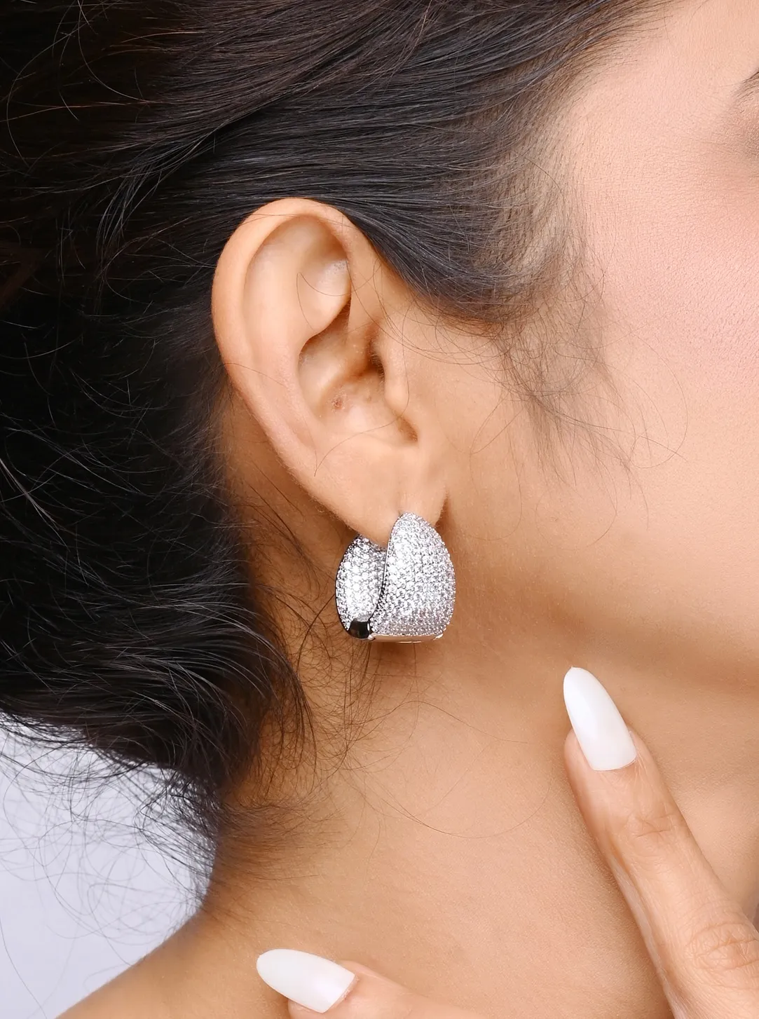 AD Silver Loop Earrings – A Sparkling Twist of Elegance and Style