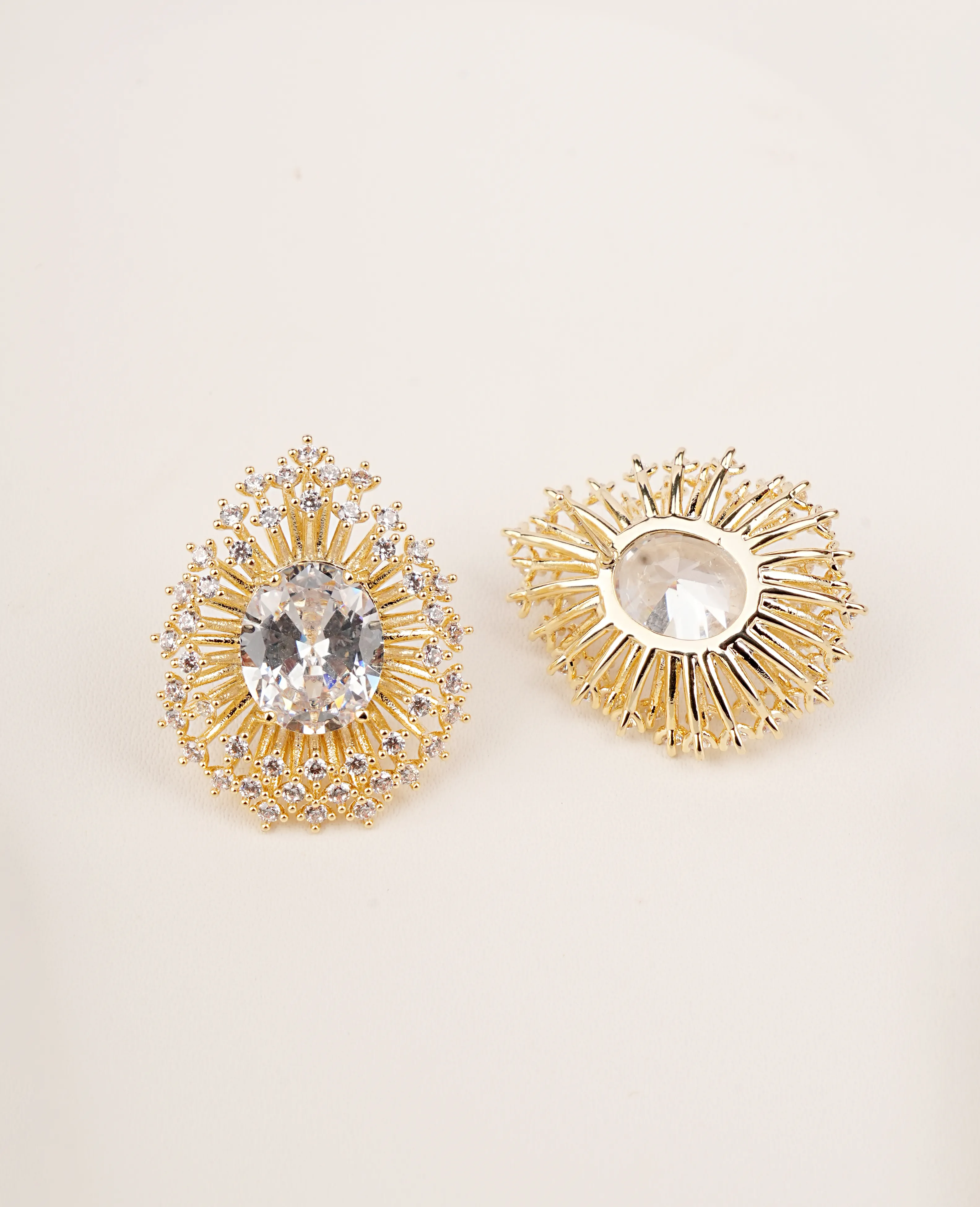 AD Silver Crystal Tops – Golden Base Designer Earrings