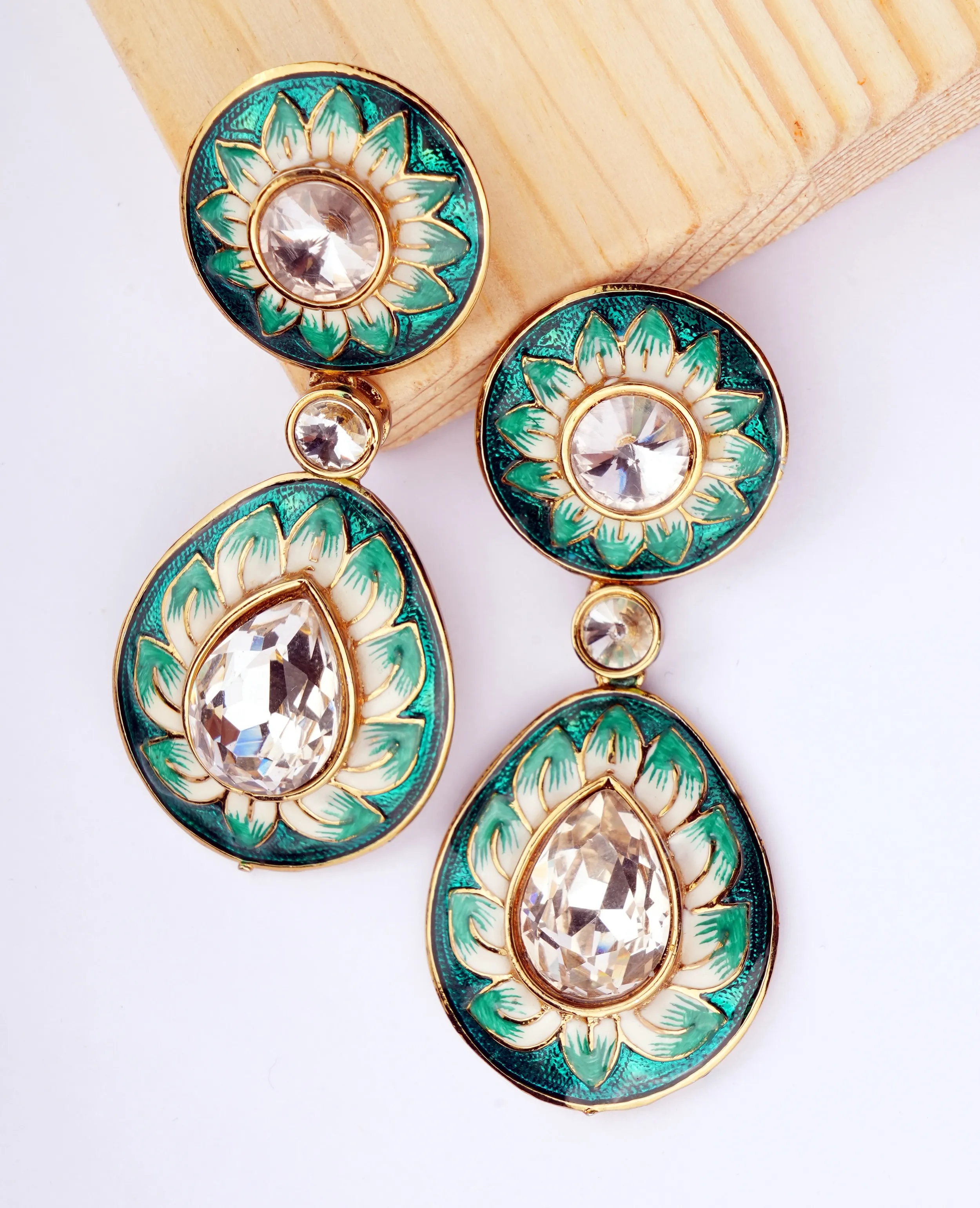 Solid Gold-Plated Green Earrings - Durable & Elegant