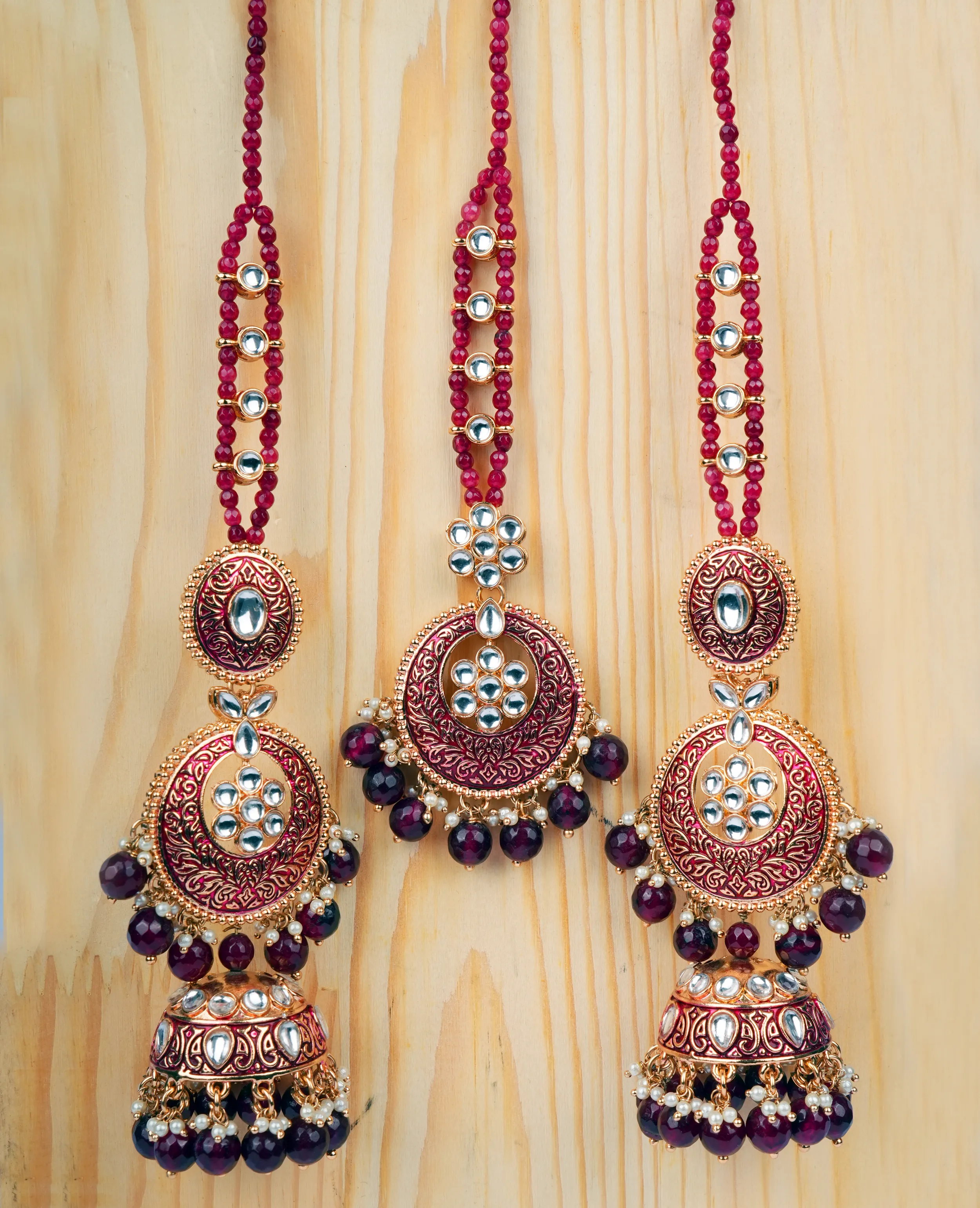 Kundan Meenakari Earrings with Maang Tikka – A Royal Fusion of Tradition and Elegance