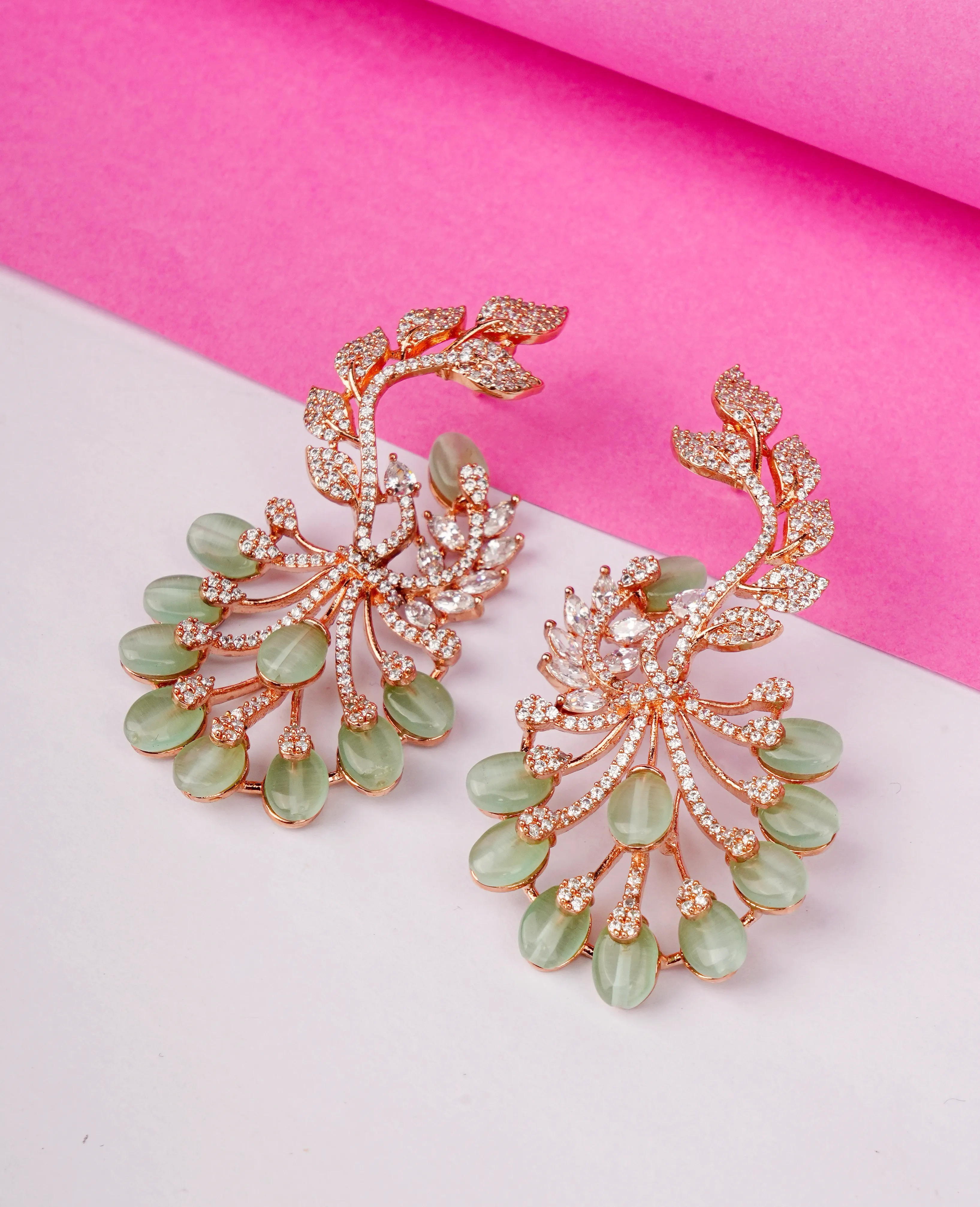 AD Rose-Gold Earrings in English Green - Timeless Sophistication