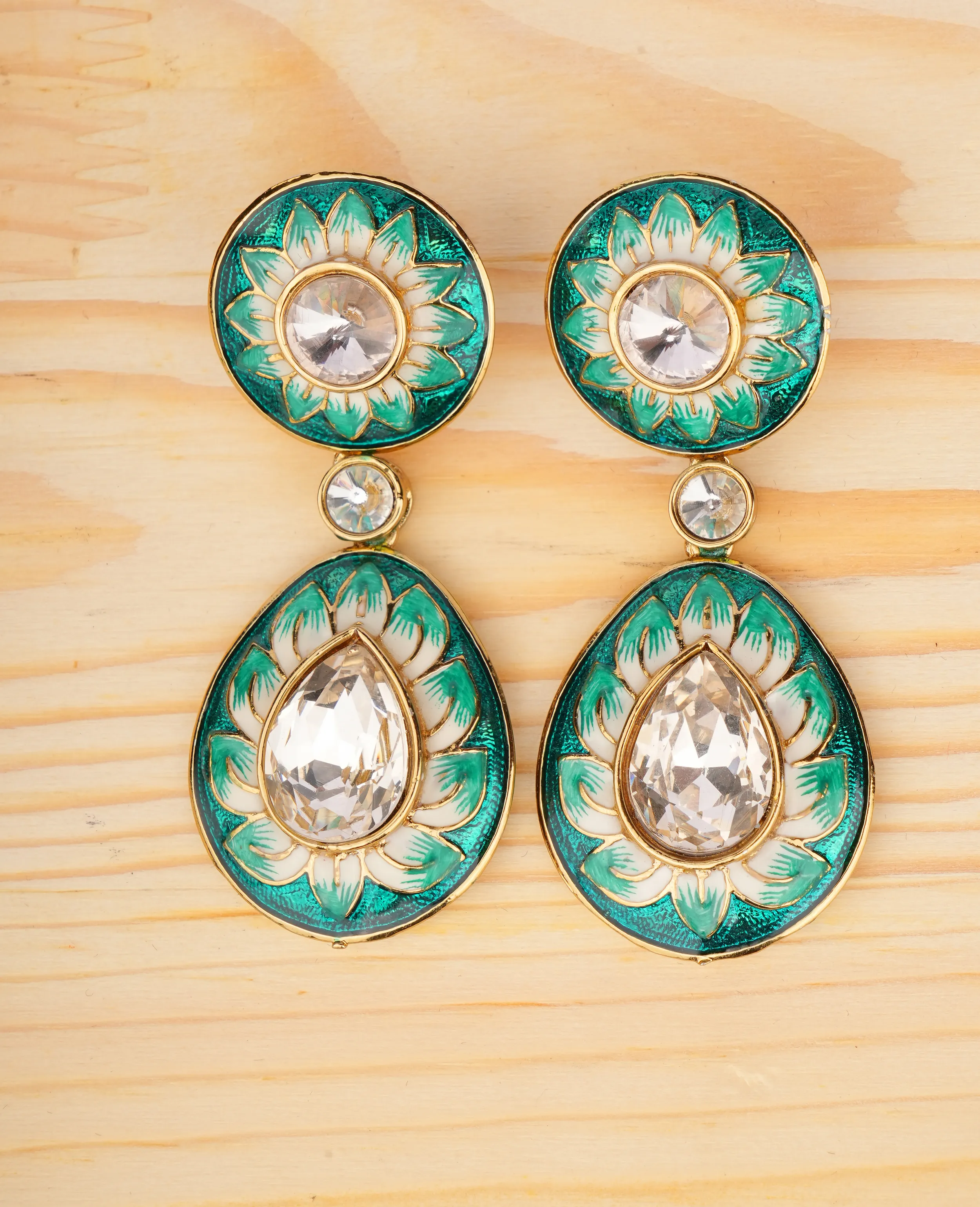 Solid Gold-Plated Green Earrings - Durable & Elegant