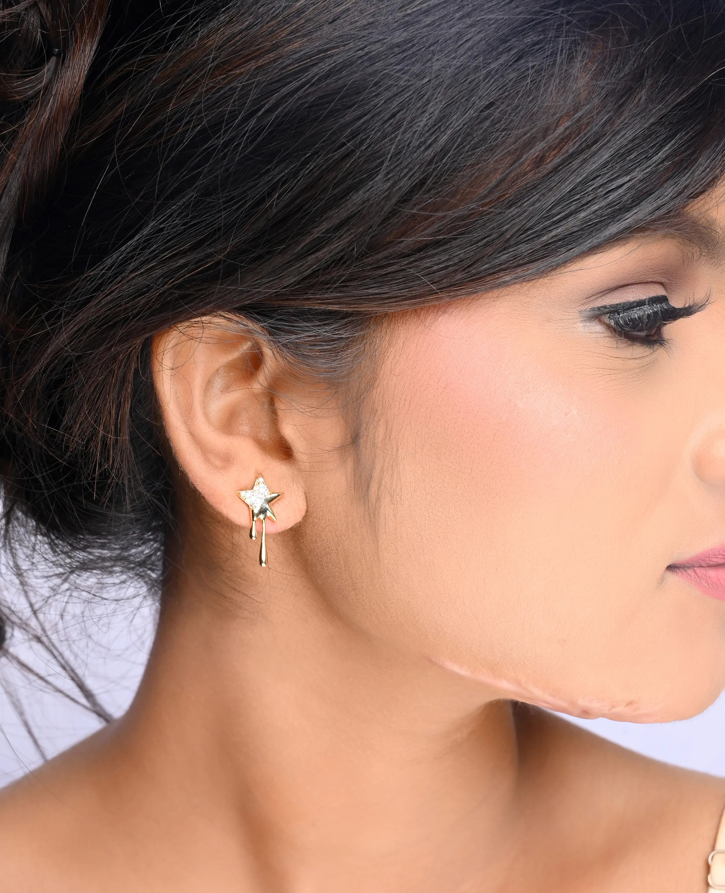 Star-Shaped Earrings - AD Gold Base 