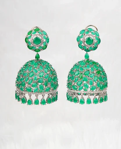 Emerald Semi-Precious Stone Jhumki - Timeless Green Elegance