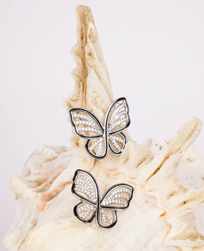 Butterfly Silver Earrings Studded with AD – A Delicate Blend of Sparkle and Charm