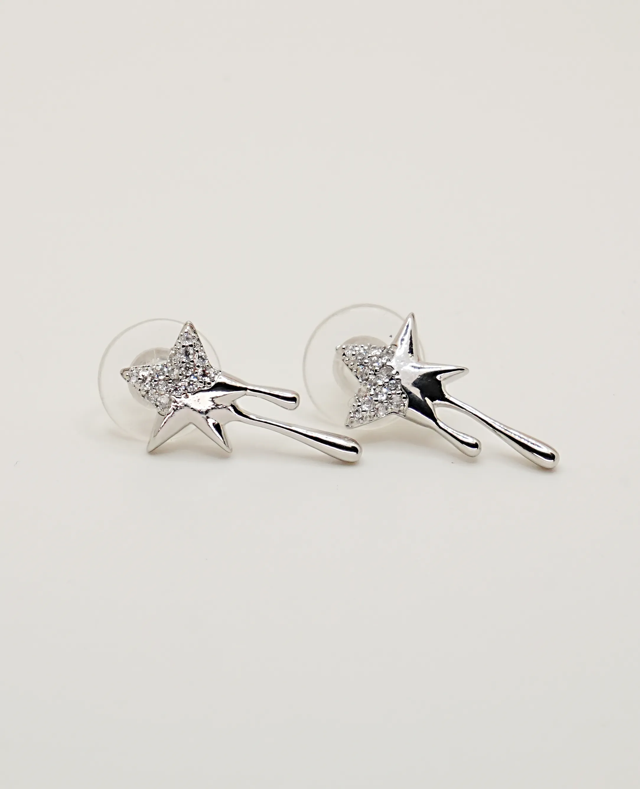 Star-Shaped Earrings - AD Silver Base