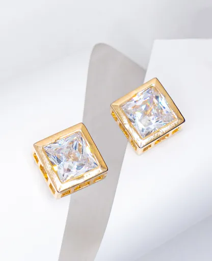 Square AD Clip-On Stud Earrings – Transformable to Ear Cuffs (No Piercing Needed)