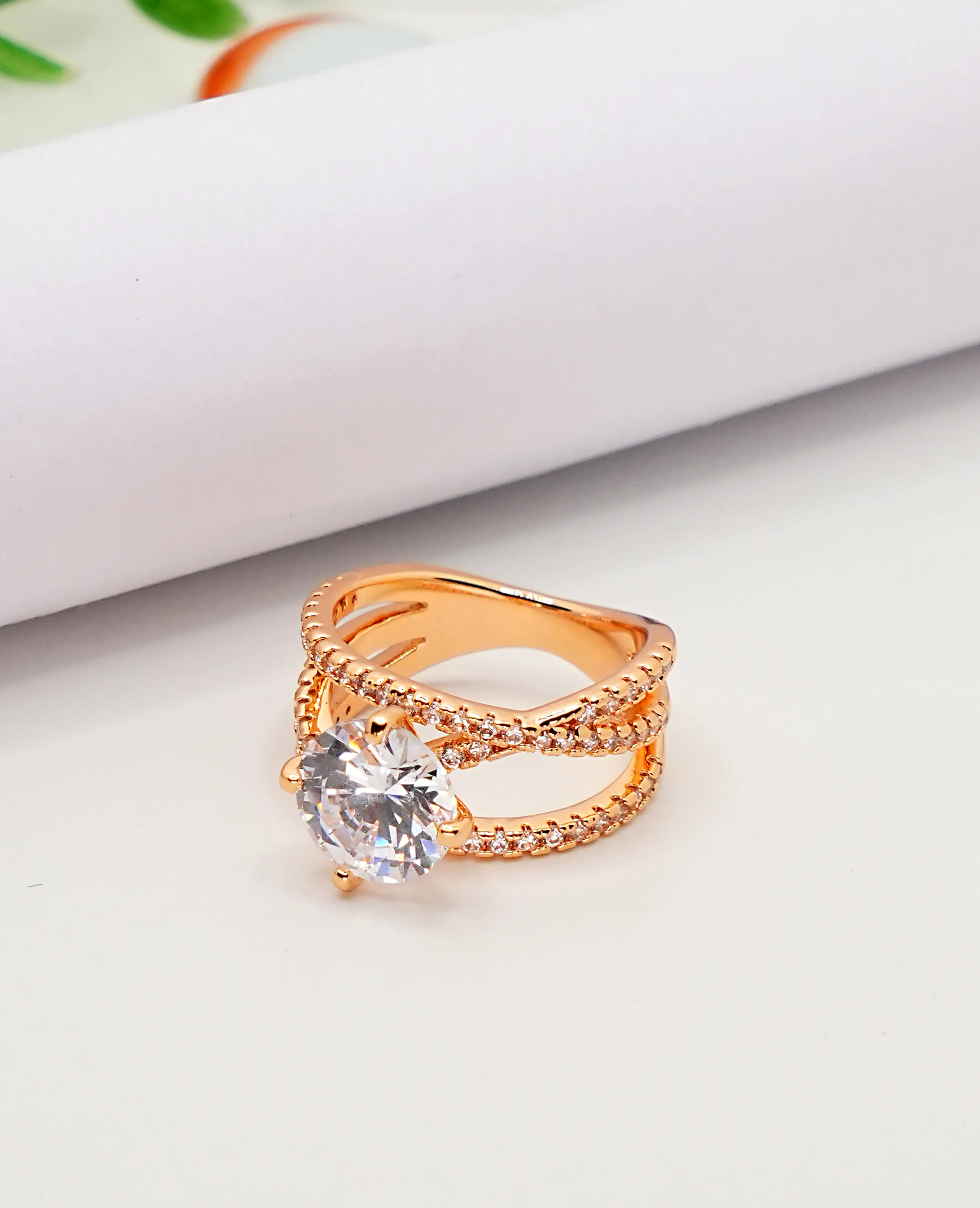 AD Solitaire Ring - Rose Gold Finish
