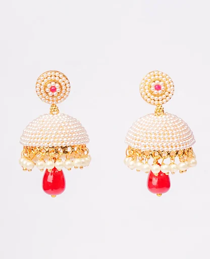 Pearl Jhumki with Ruby Bead – Ideal Size
