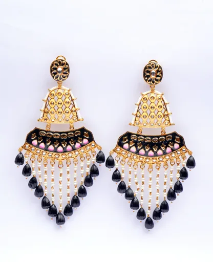 Black Meenakari Chandelier Earrings - Timeless Elegance