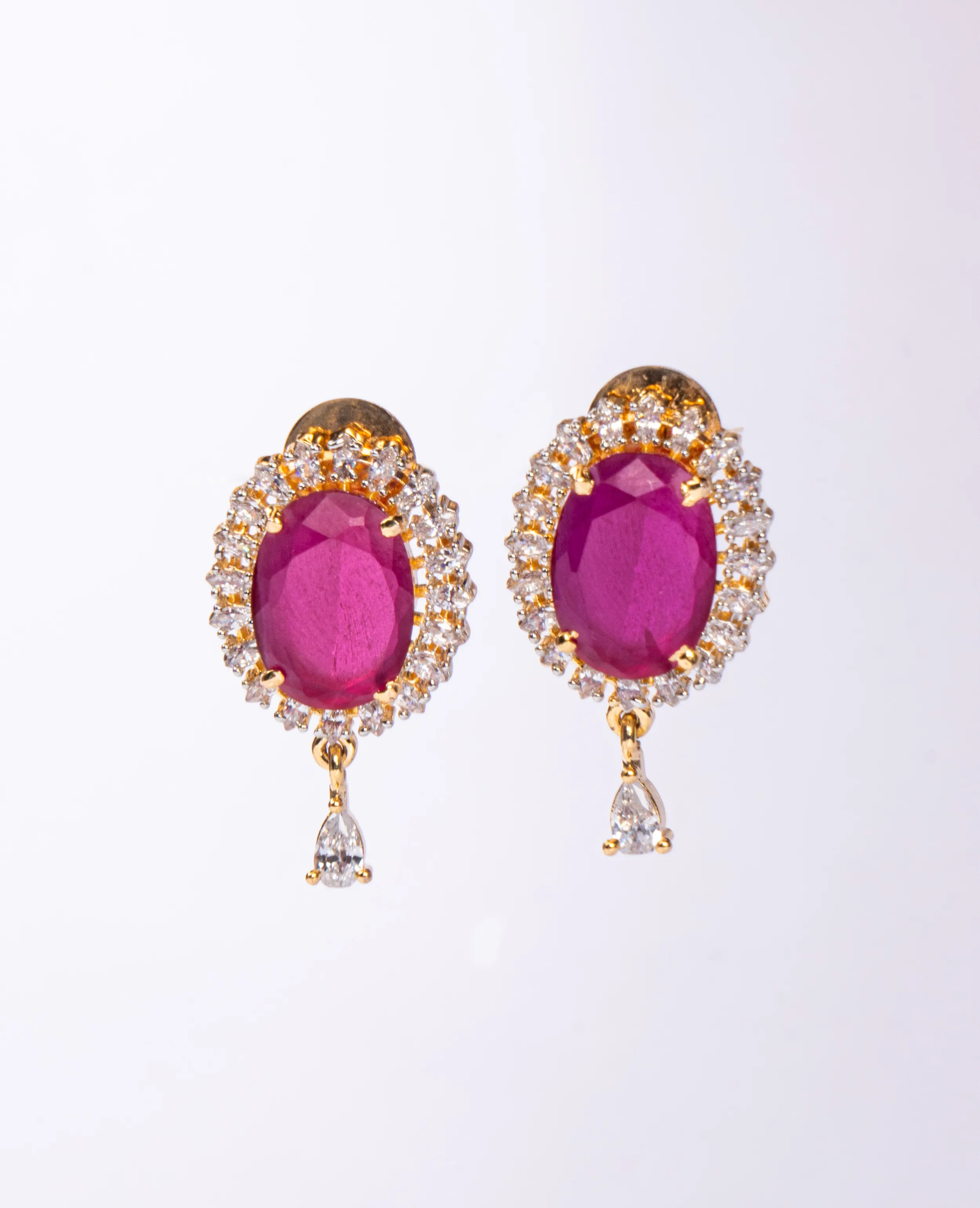 AD Semi Drop Ruby Earrings