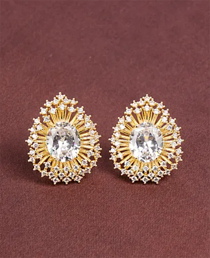AD Silver Crystal Tops – Golden Base Designer Earrings