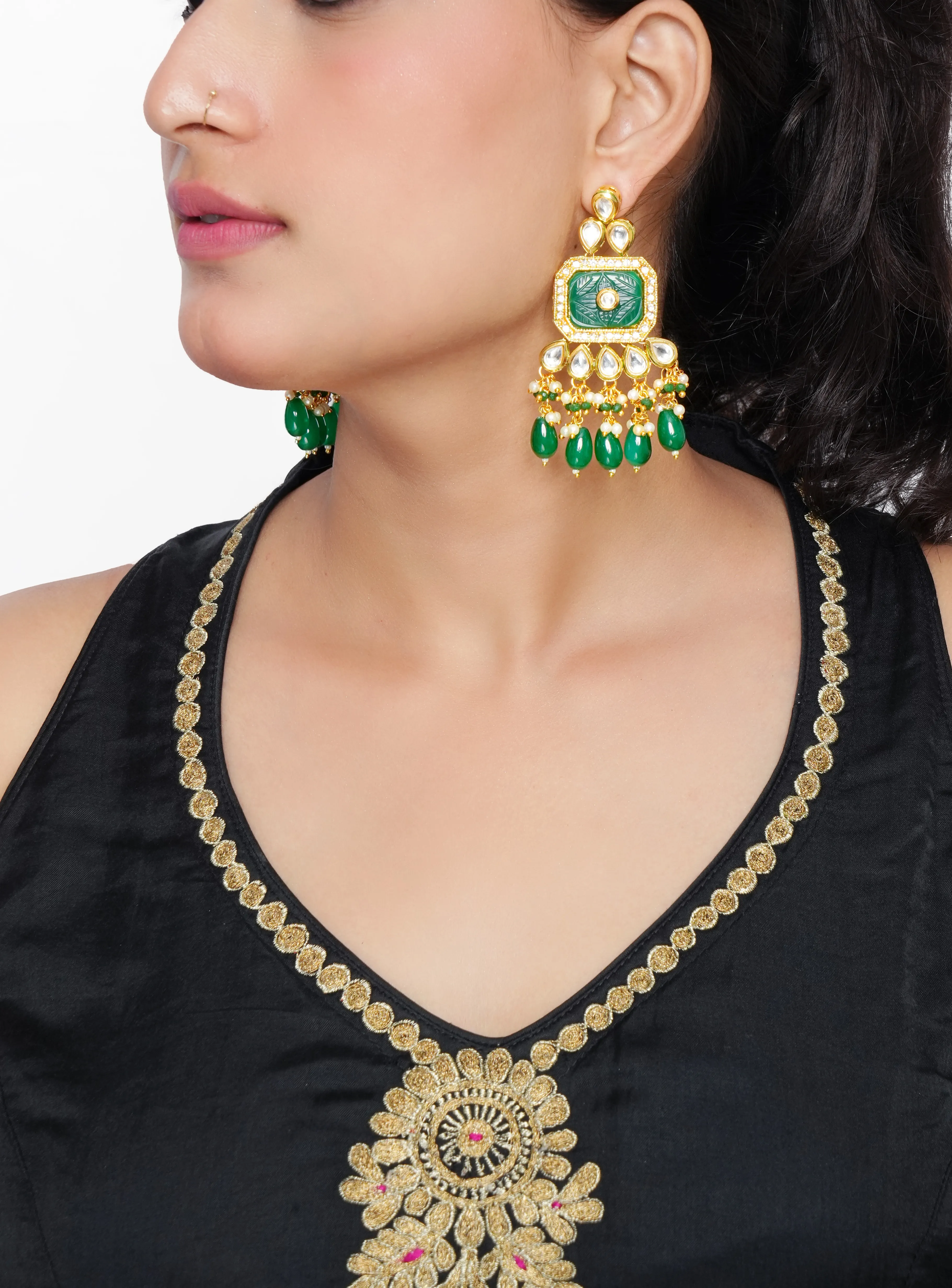 Kundan Carved Emerald Earrings – A Timeless Statement of Royal Elegance