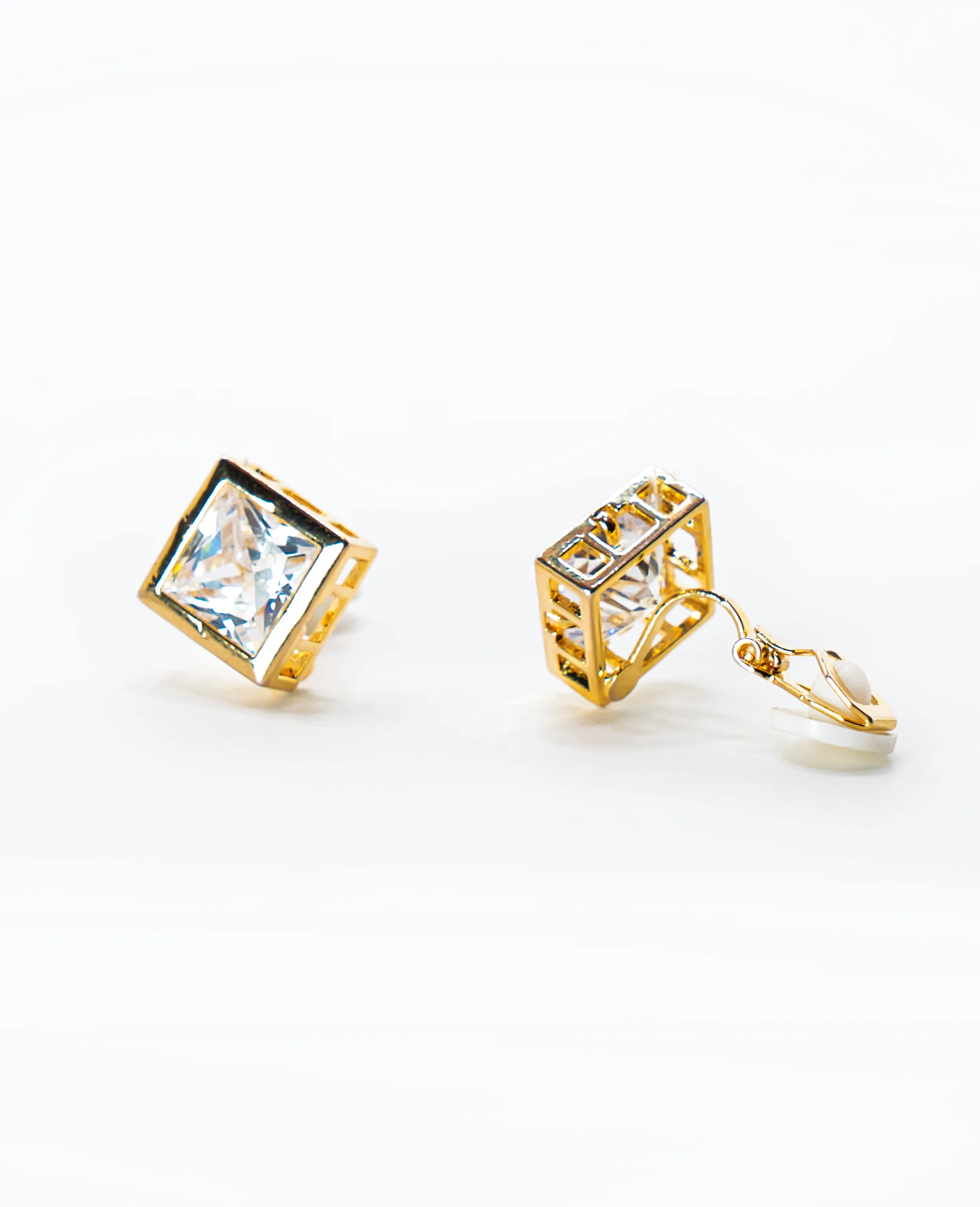 Square AD Clip-On Stud Earrings – Transformable to Ear Cuffs (No Piercing Needed)