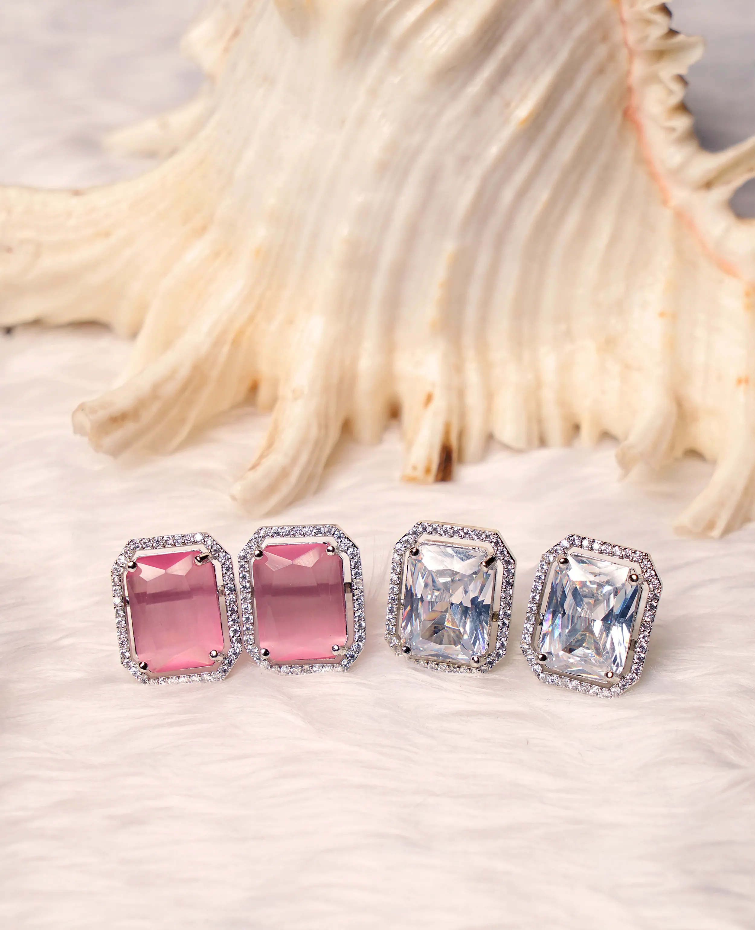 AD Studs with White Semi-Precious Stones