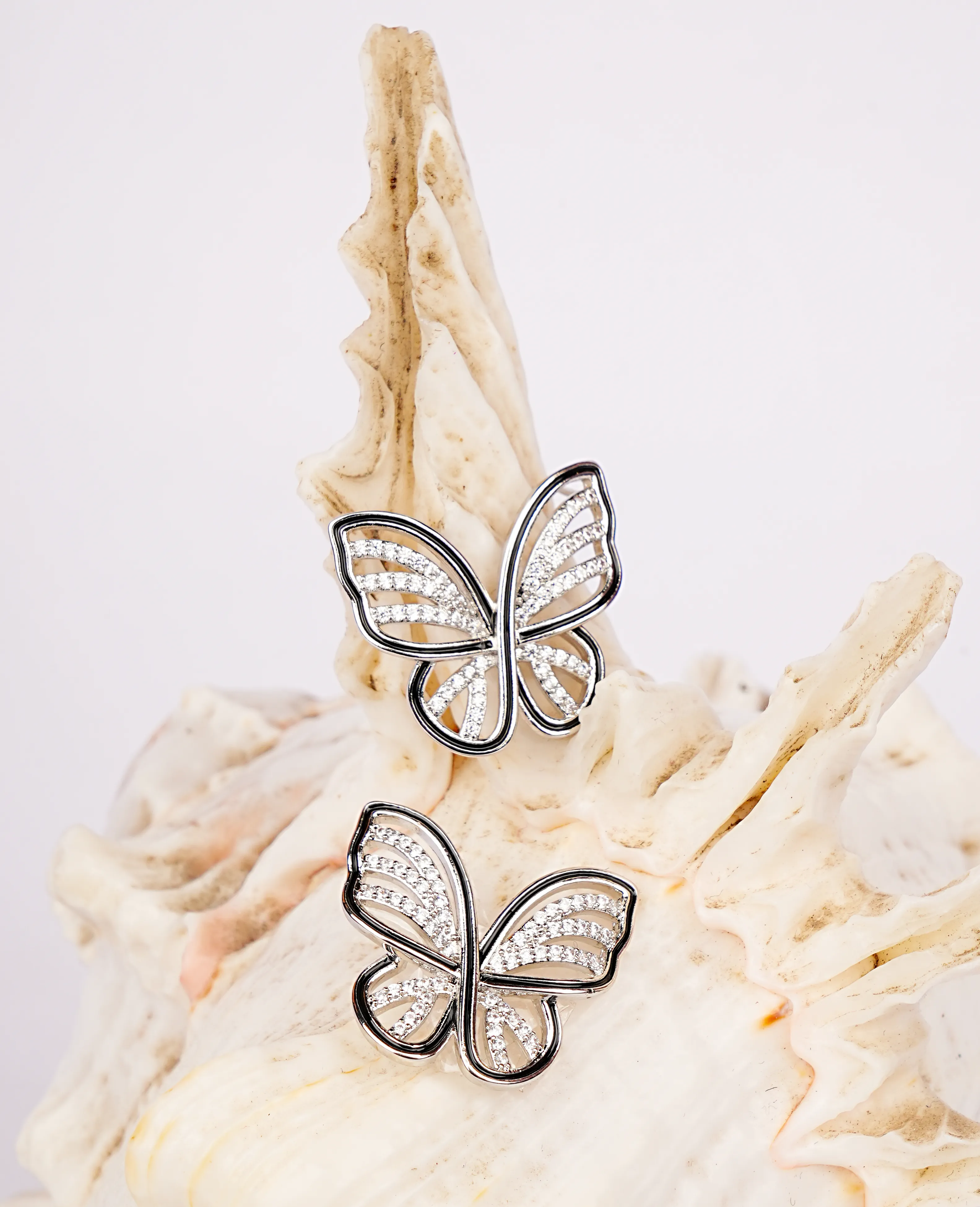 Butterfly Silver Earrings Studded with AD – A Delicate Blend of Sparkle and Charm
