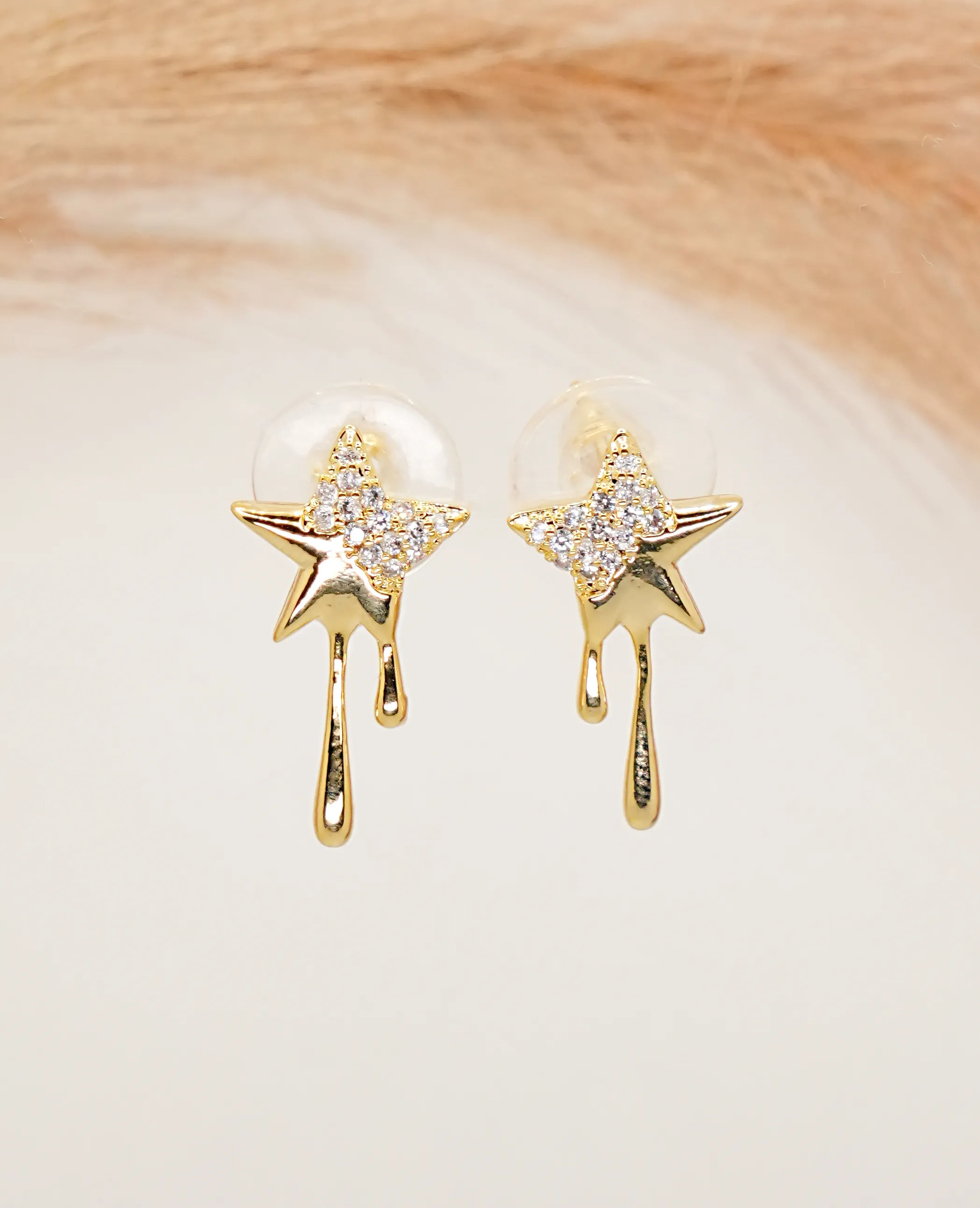Star-Shaped Earrings - AD Gold Base 