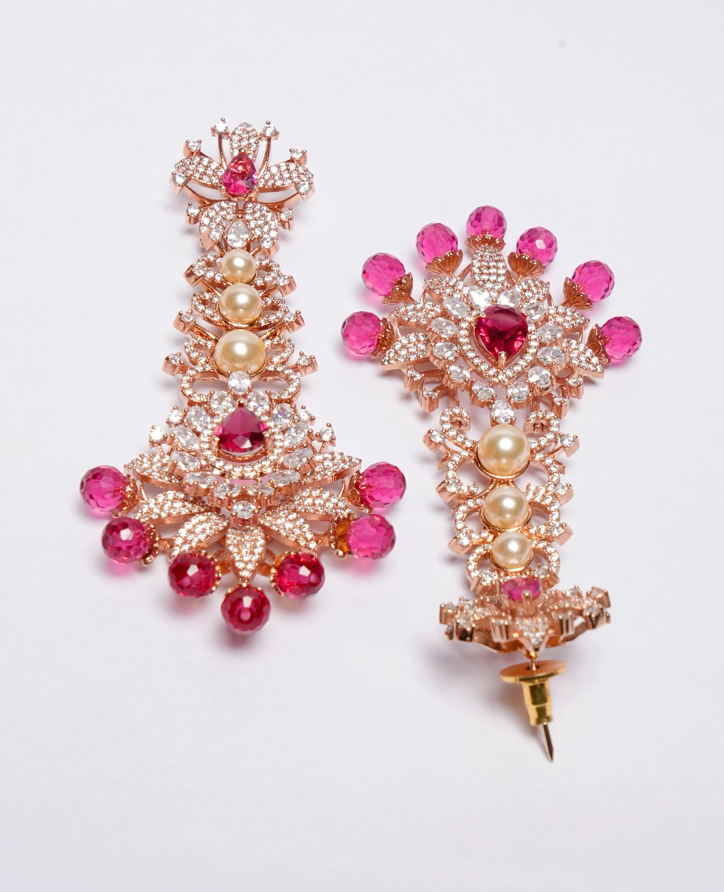 Ruby, AD, and Freshwater Pearl Earrings – A Luxe Statement with a Rose Gold Touch