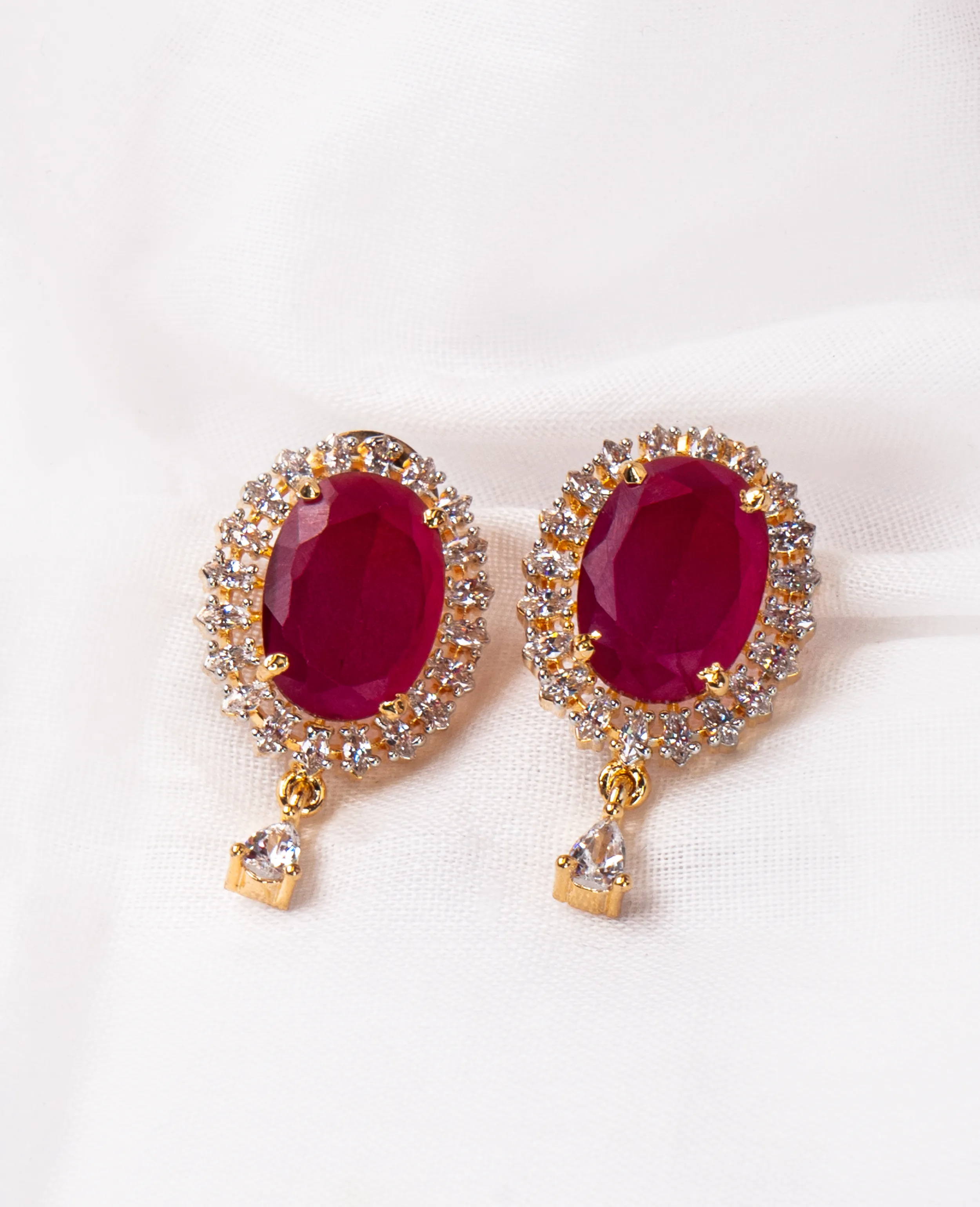 AD Semi Drop Ruby Earrings