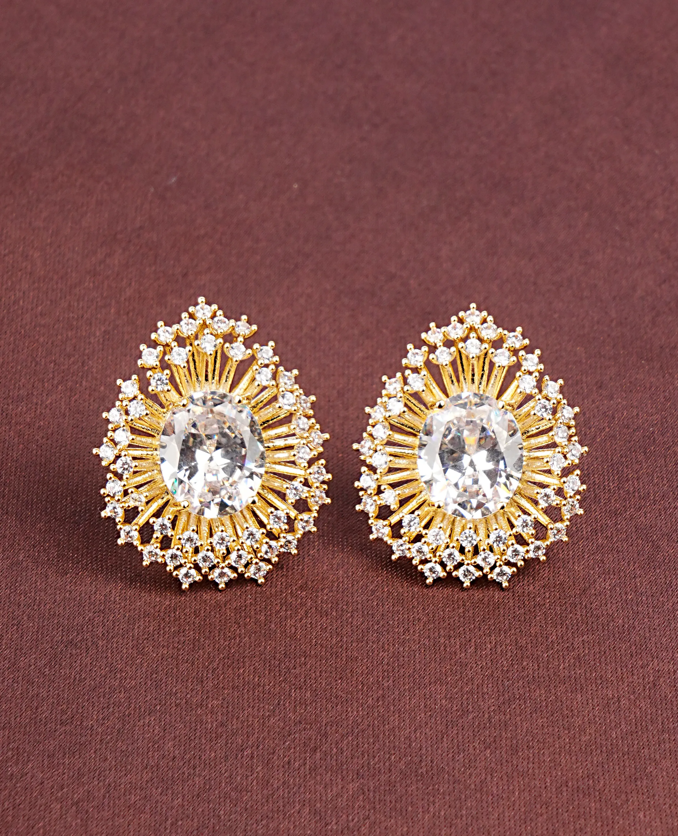 AD Silver Crystal Tops – Golden Base Designer Earrings