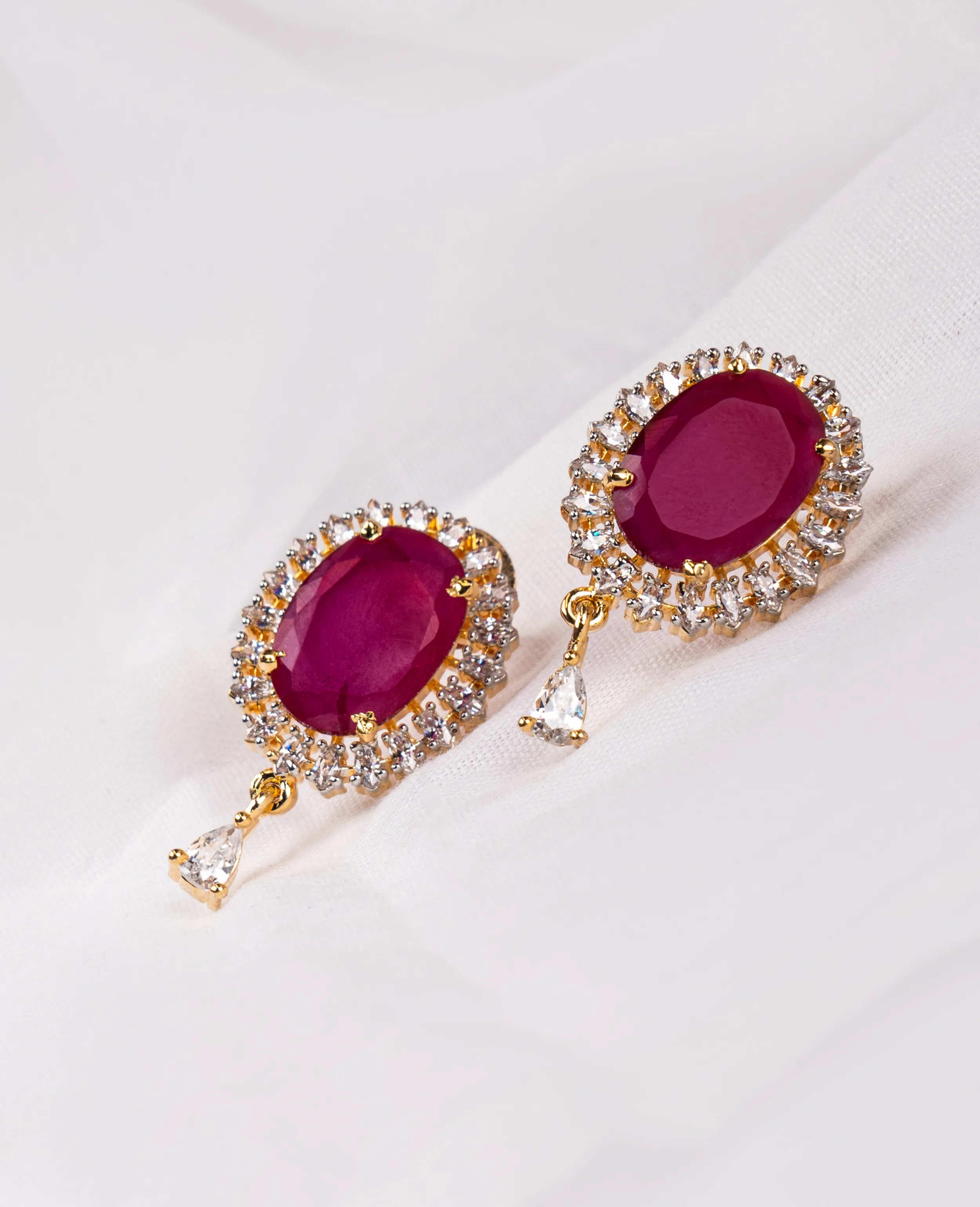 AD Semi Drop Ruby Earrings