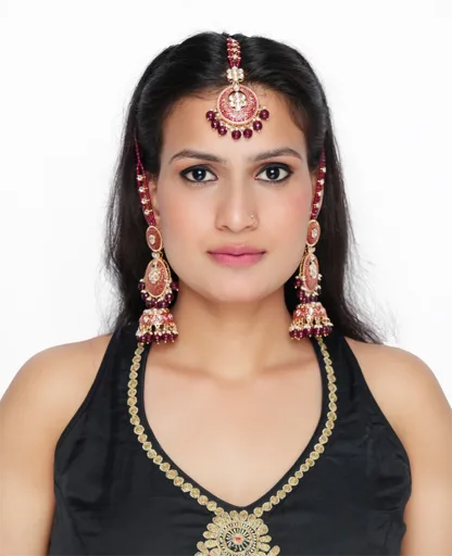 Kundan Meenakari Earrings with Maang Tikka – A Royal Fusion of Tradition and Elegance