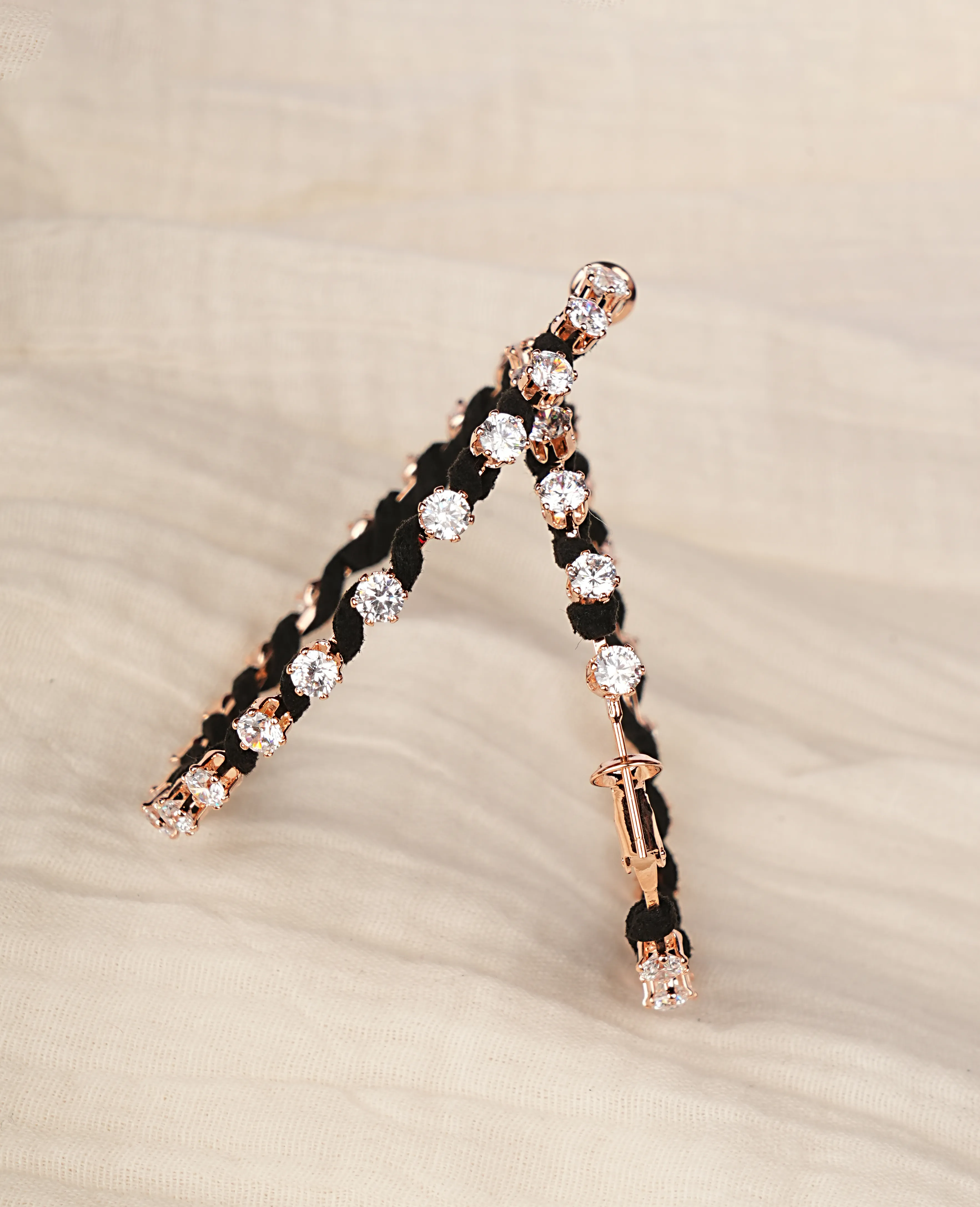 Solitaire-Studded Hoop Earrings - Rose Gold