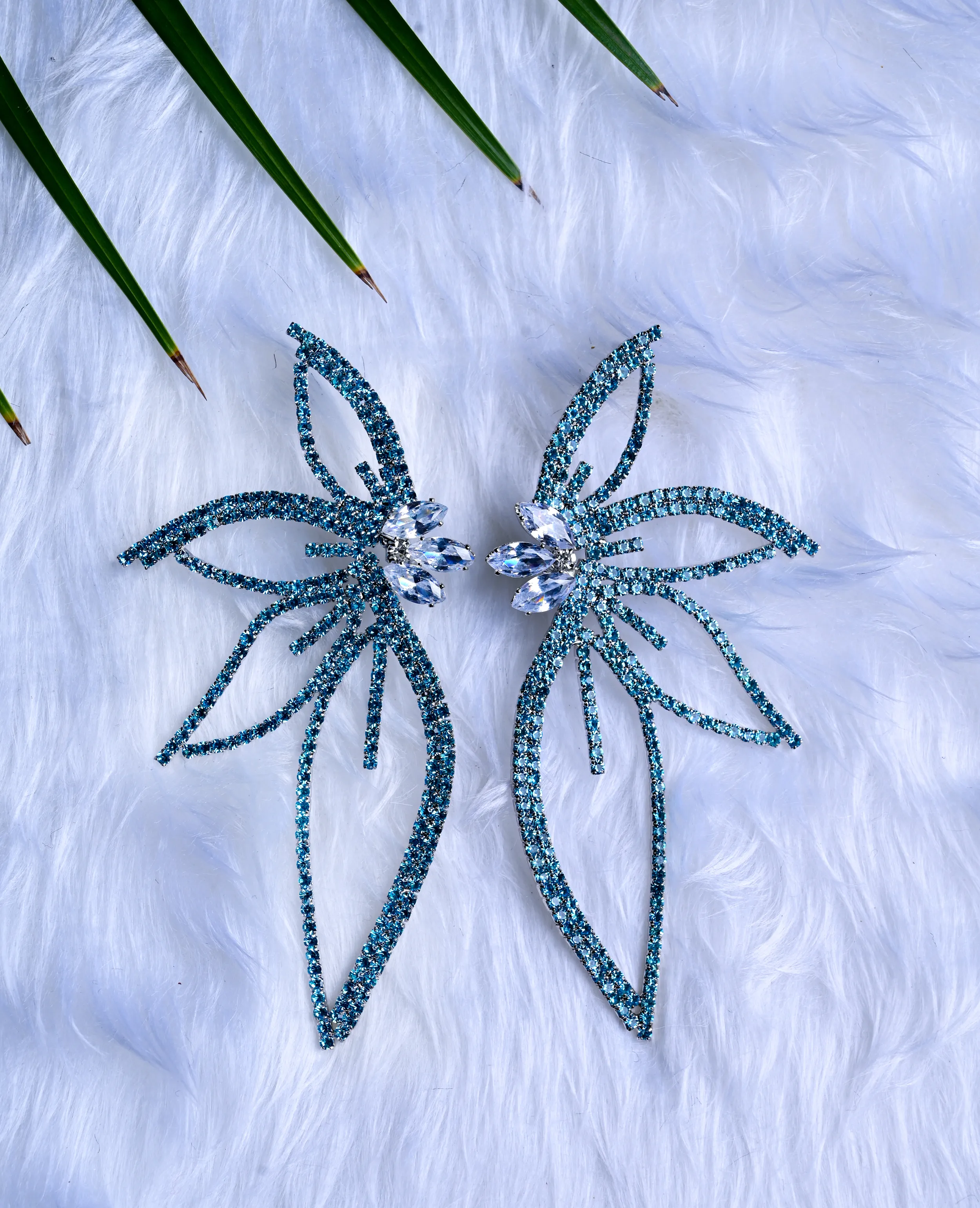 Korean Crystal Large Tops Earrings – Sky Blue Elegance