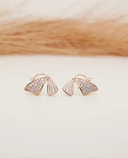 Delicate AD & Pearl Earrings – Timeless Elegance and Rose-gold Sparkle