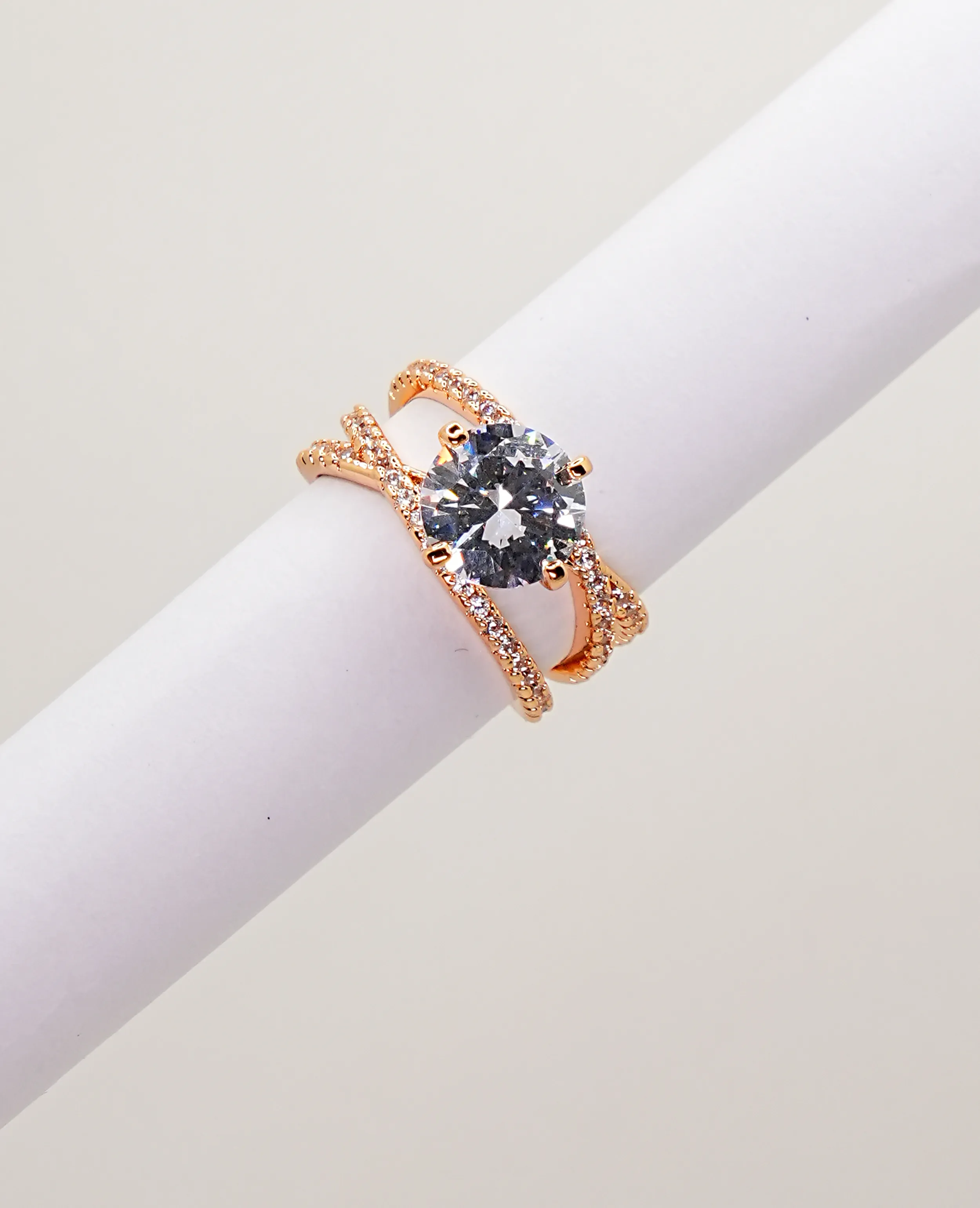 AD Solitaire Ring - Rose Gold Finish