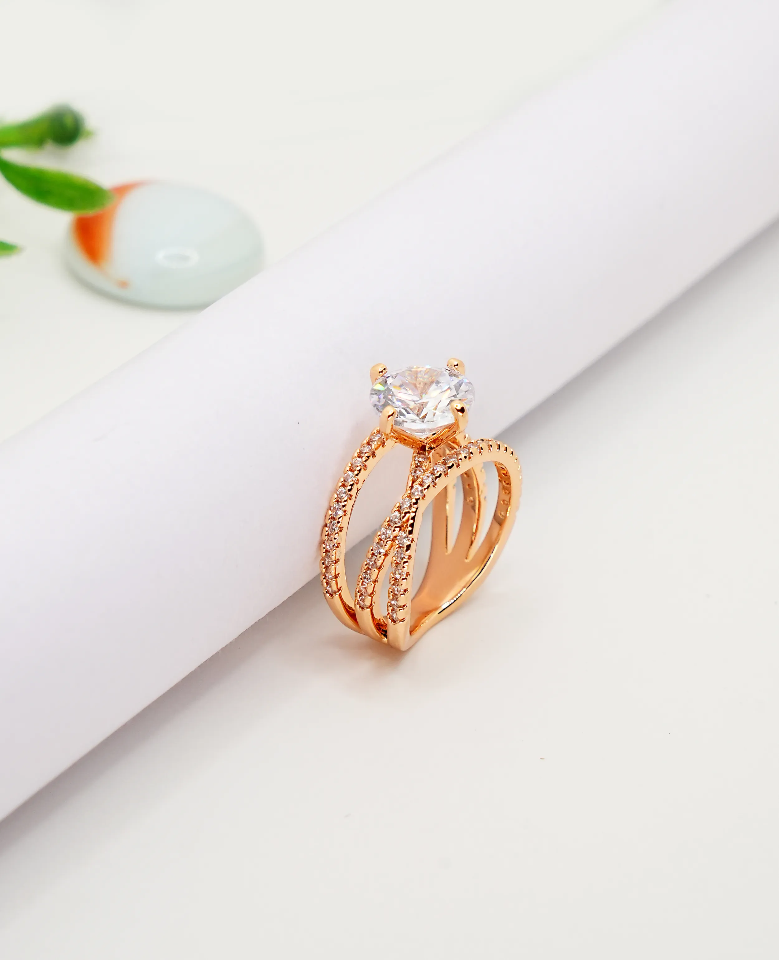 AD Solitaire Ring - Rose Gold Finish