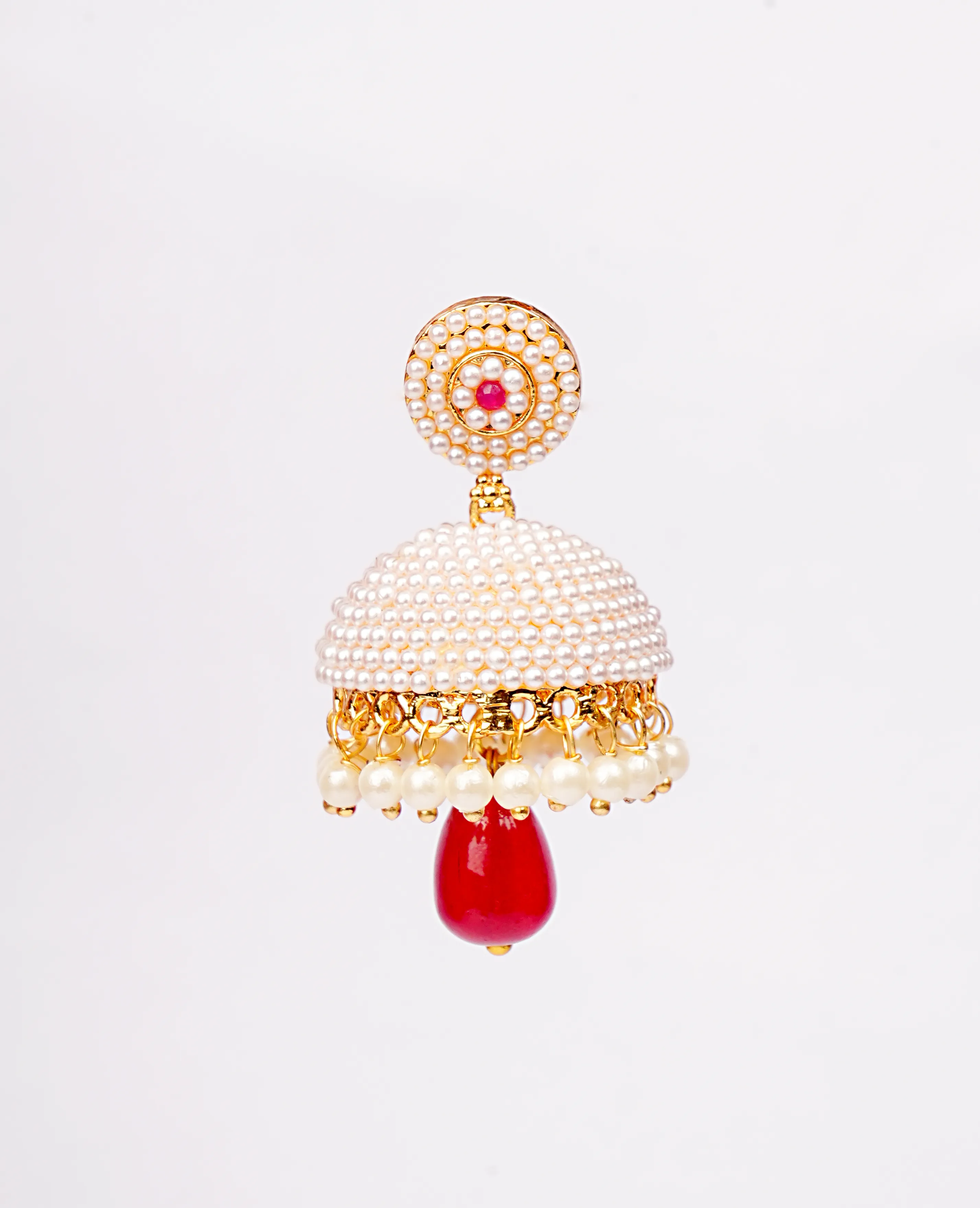 Pearl Jhumki with Ruby Bead – Ideal Size