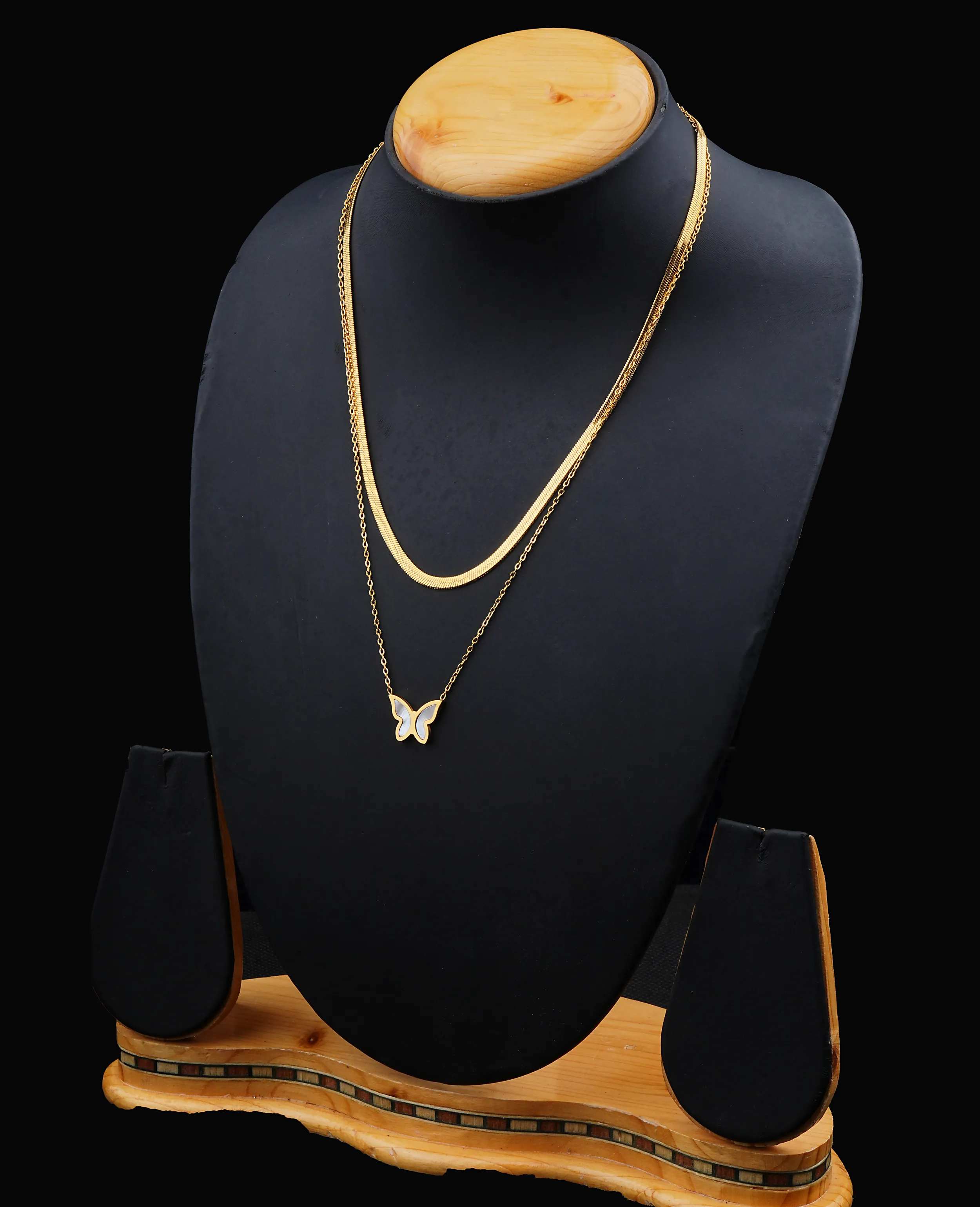 Golden Duo: Double Line Chain with Enchanting Butterfly MOP Pendant