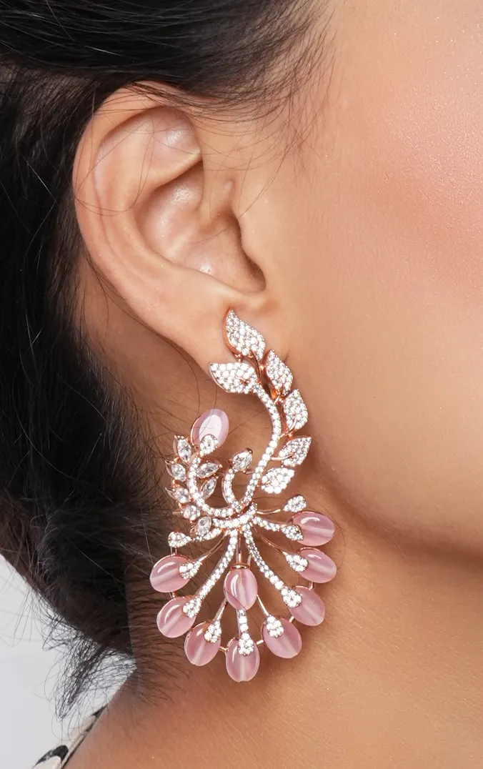 AD Rose-Gold Earrings in Baby Pink - Delicate Elegance
