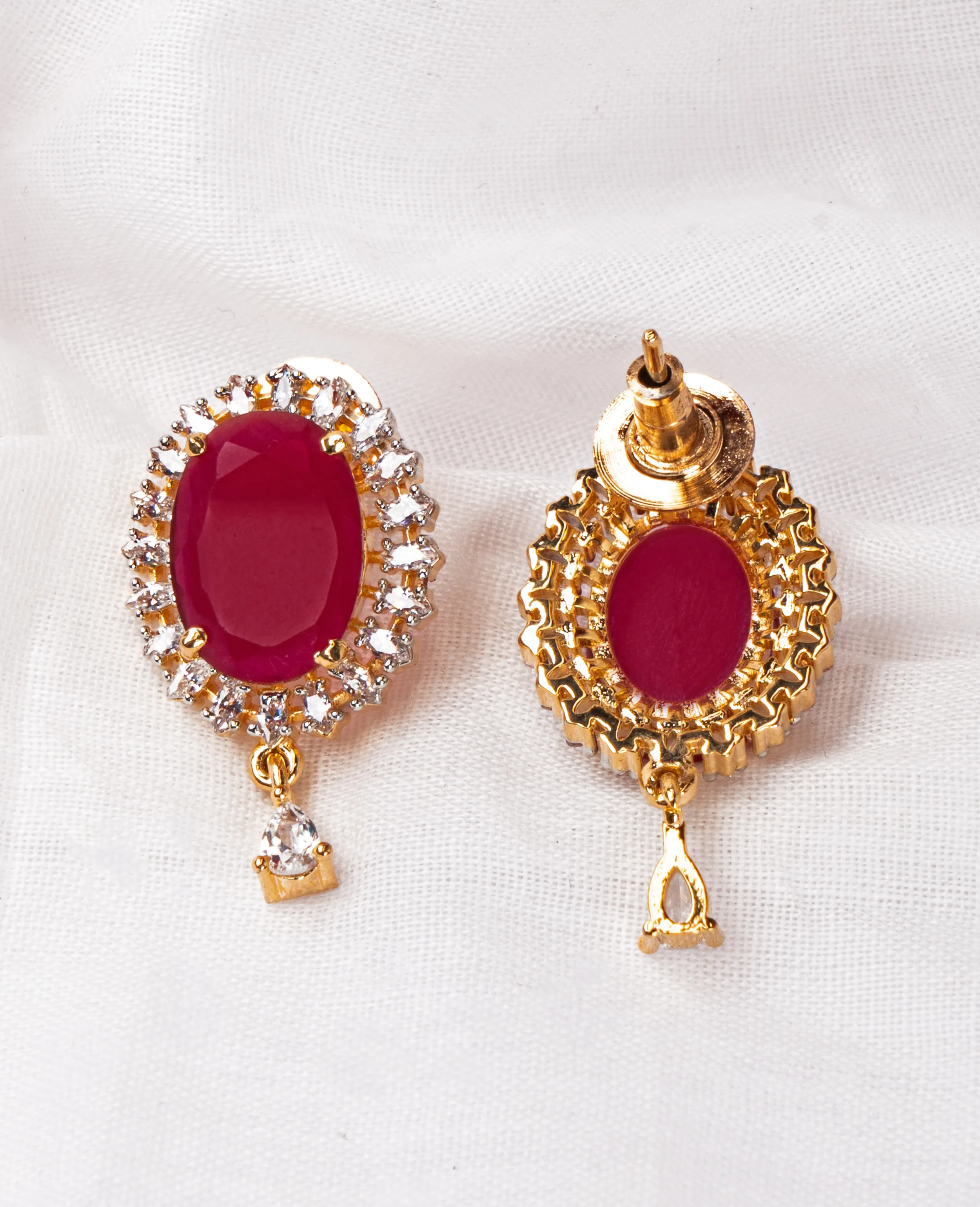 AD Semi Drop Ruby Earrings