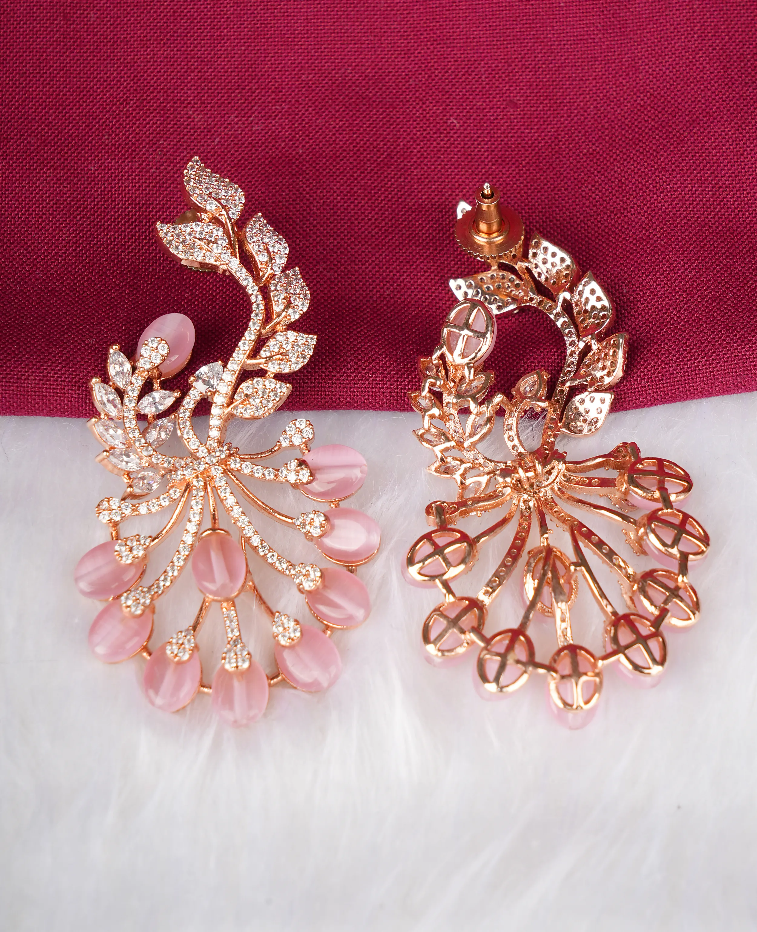 AD Rose-Gold Earrings in Baby Pink - Delicate Elegance