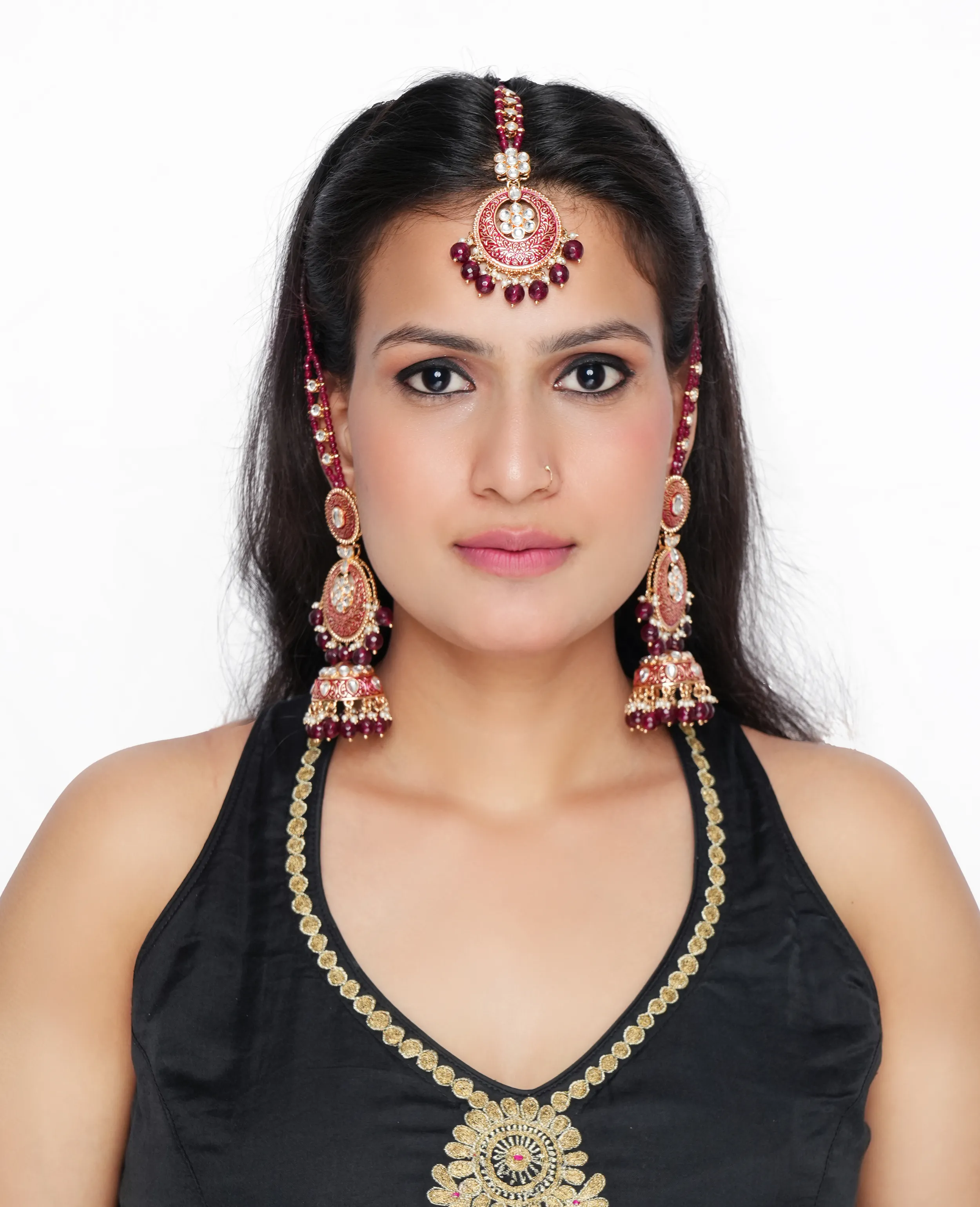 Kundan Meenakari Earrings with Maang Tikka – A Royal Fusion of Tradition and Elegance