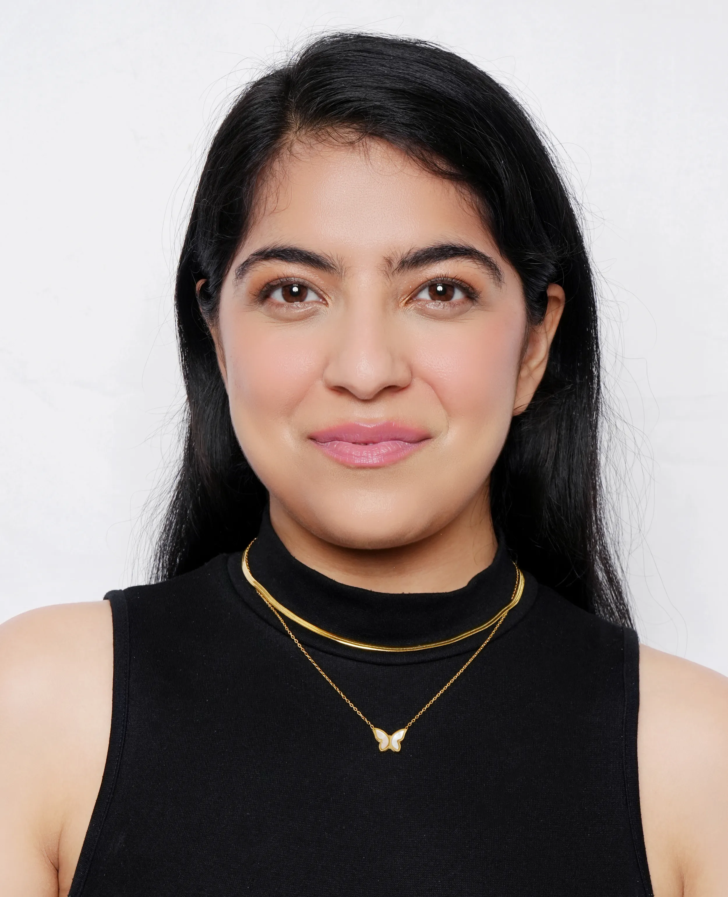 Golden Duo: Double Line Chain with Enchanting Butterfly MOP Pendant