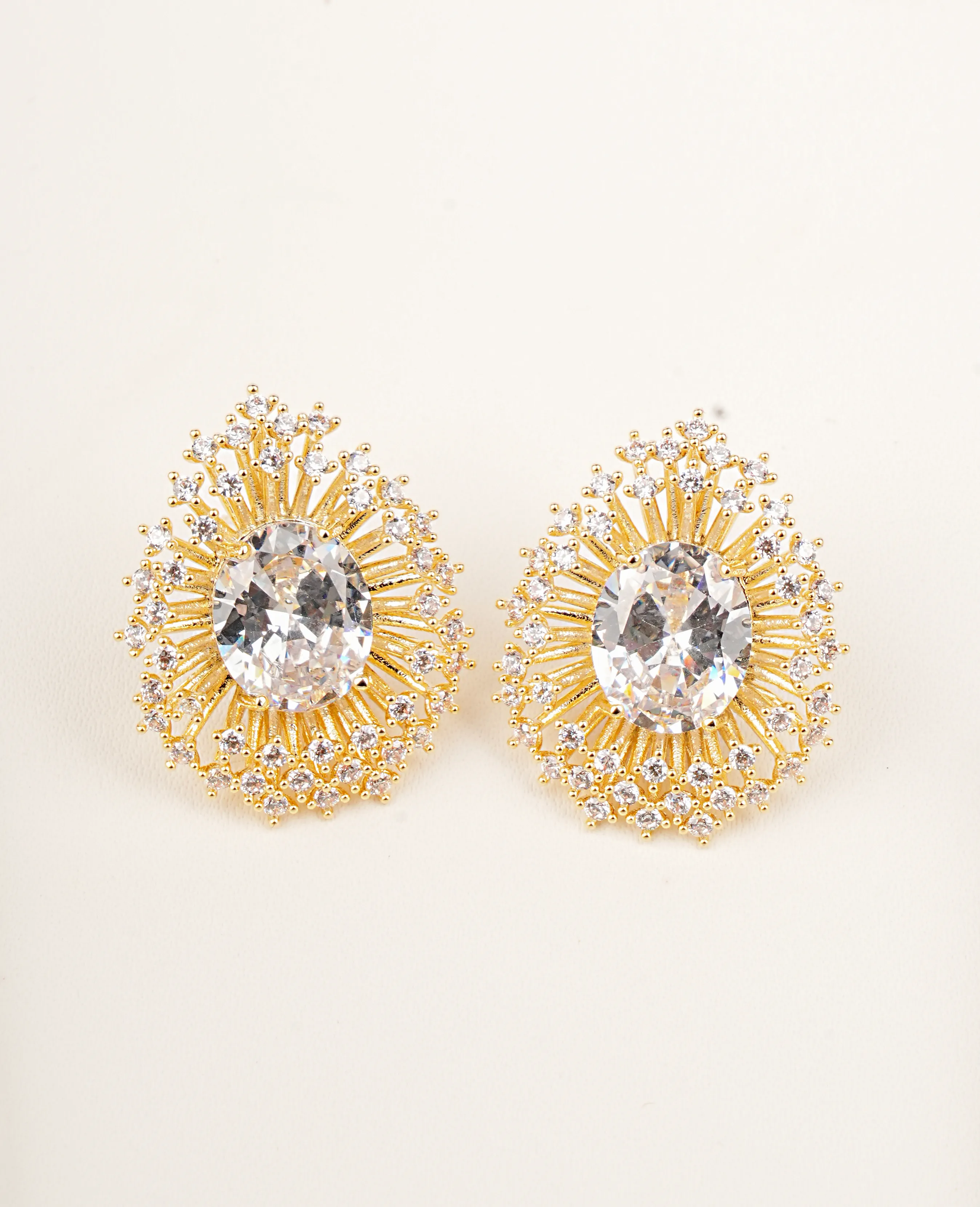 AD Silver Crystal Tops – Golden Base Designer Earrings