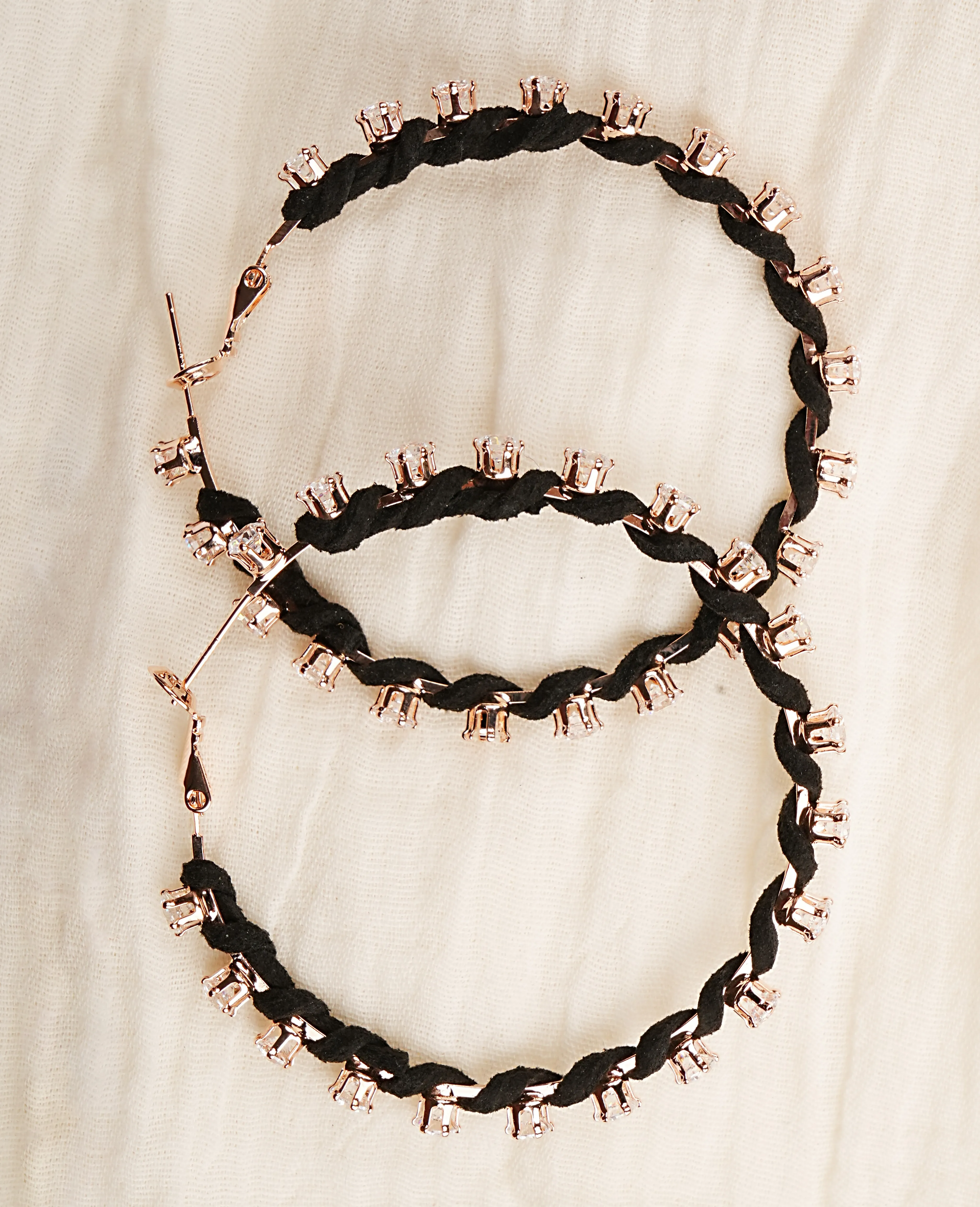 Solitaire-Studded Hoop Earrings - Rose Gold