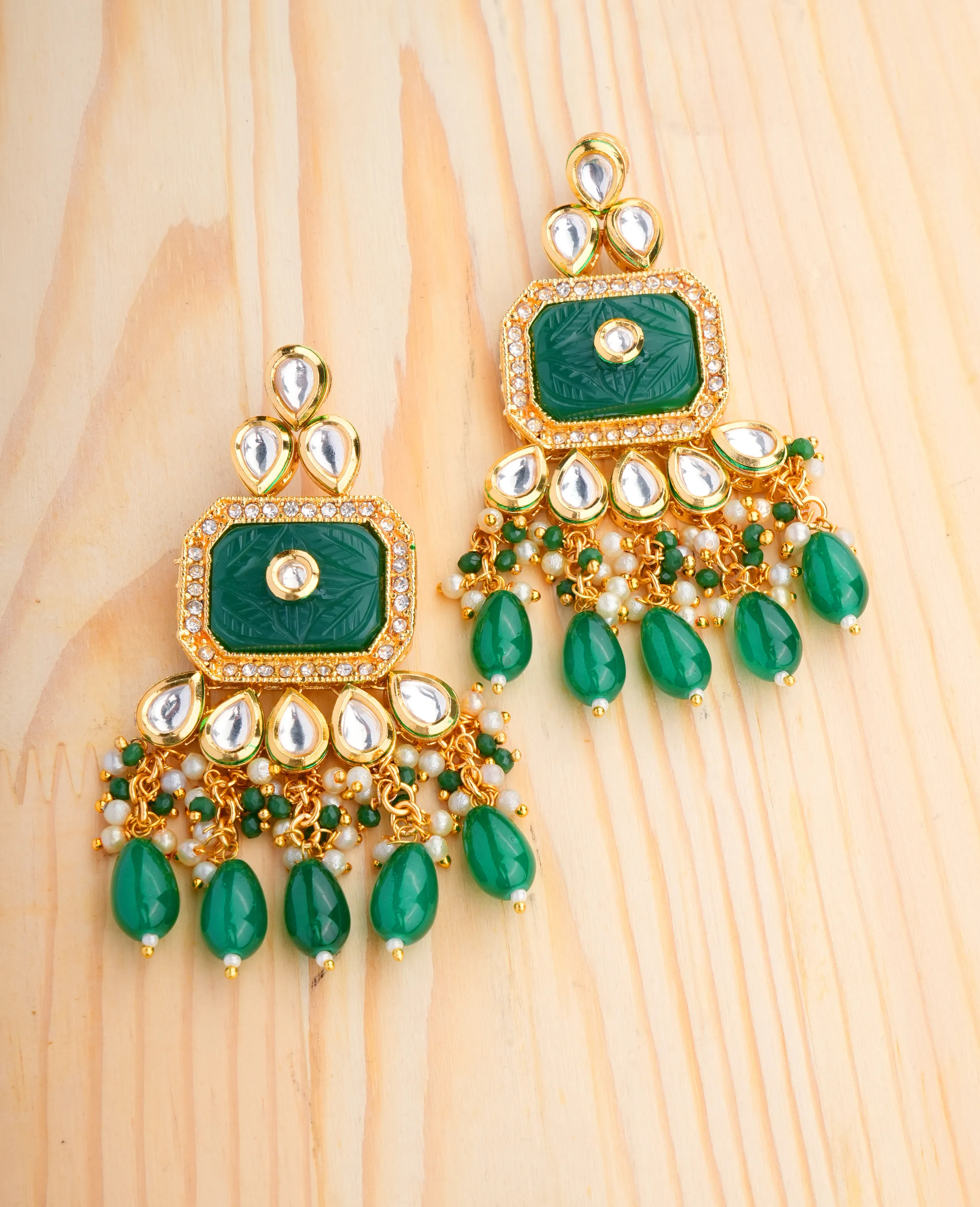 Kundan Carved Emerald Earrings – A Timeless Statement of Royal Elegance