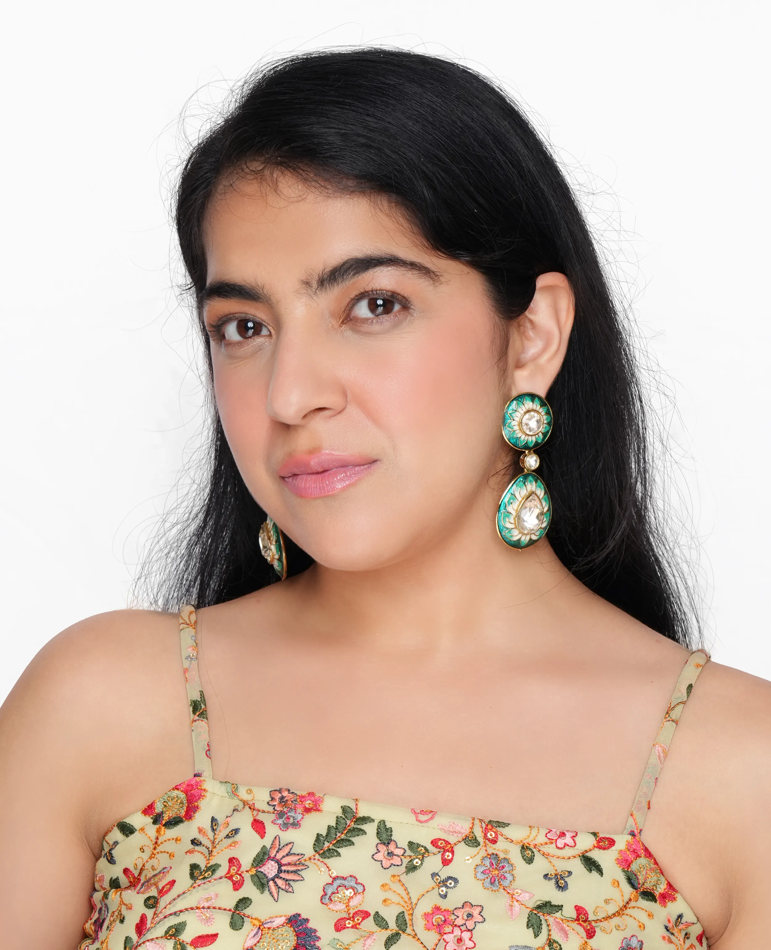 Solid Gold-Plated Green Earrings - Durable & Elegant