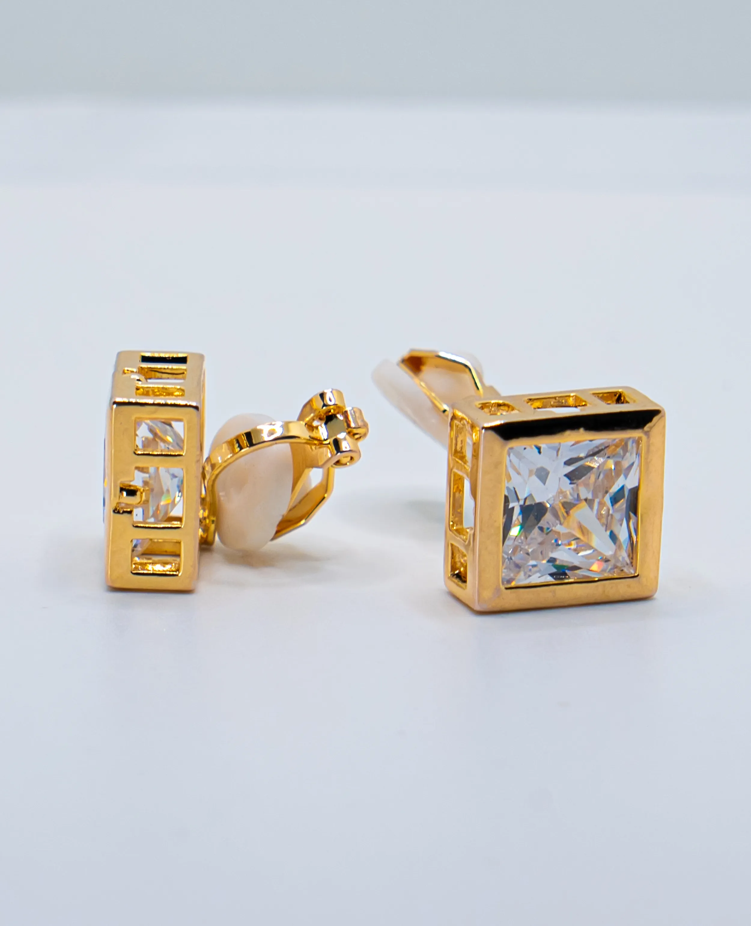 Square AD Clip-On Stud Earrings – Transformable to Ear Cuffs (No Piercing Needed)