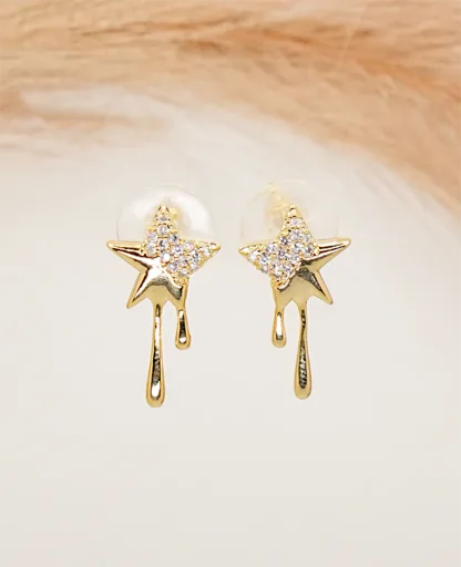 Star-Shaped Earrings - AD Gold Base 
