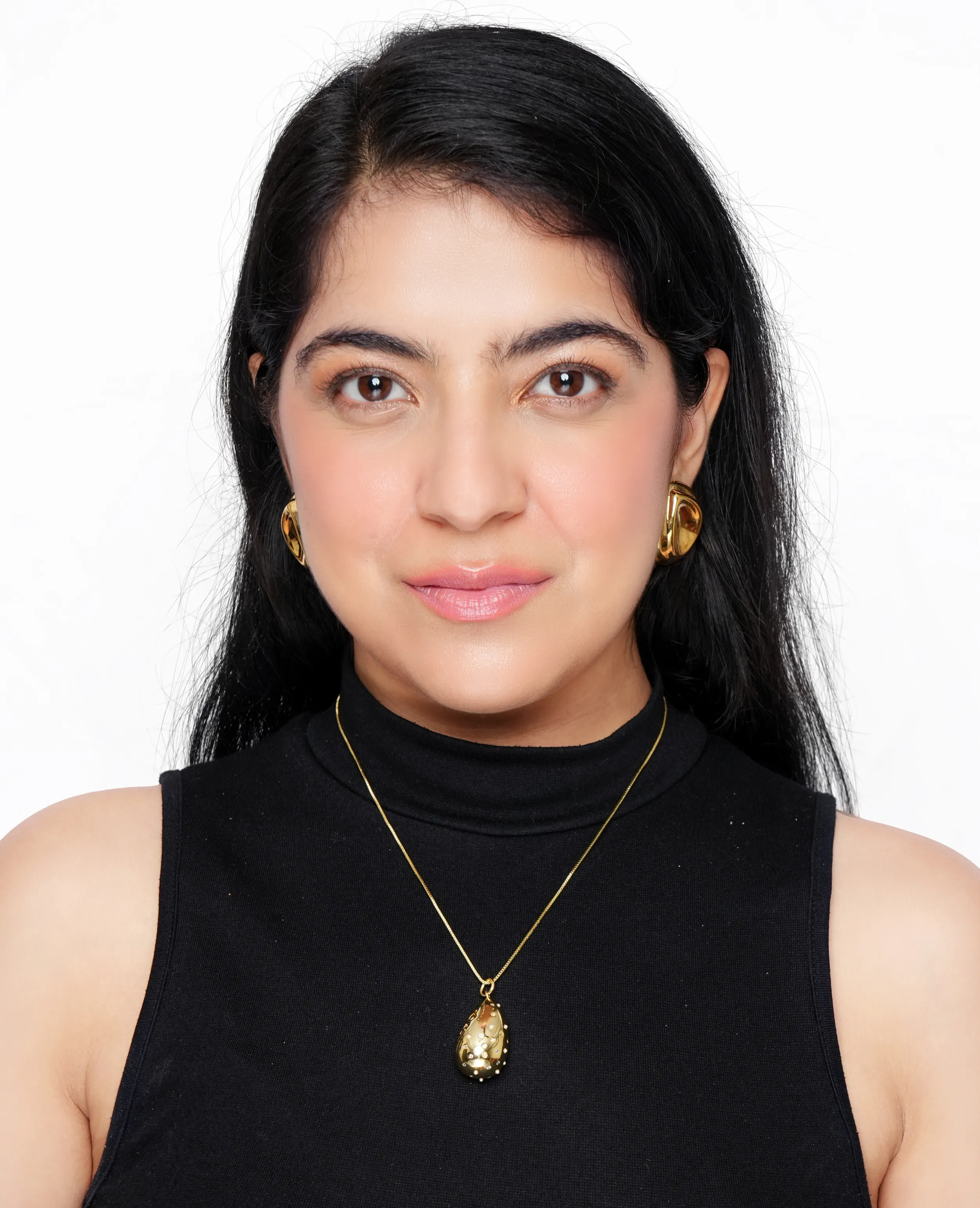 AD Studded Golden Metallic Drop Chain Pendant