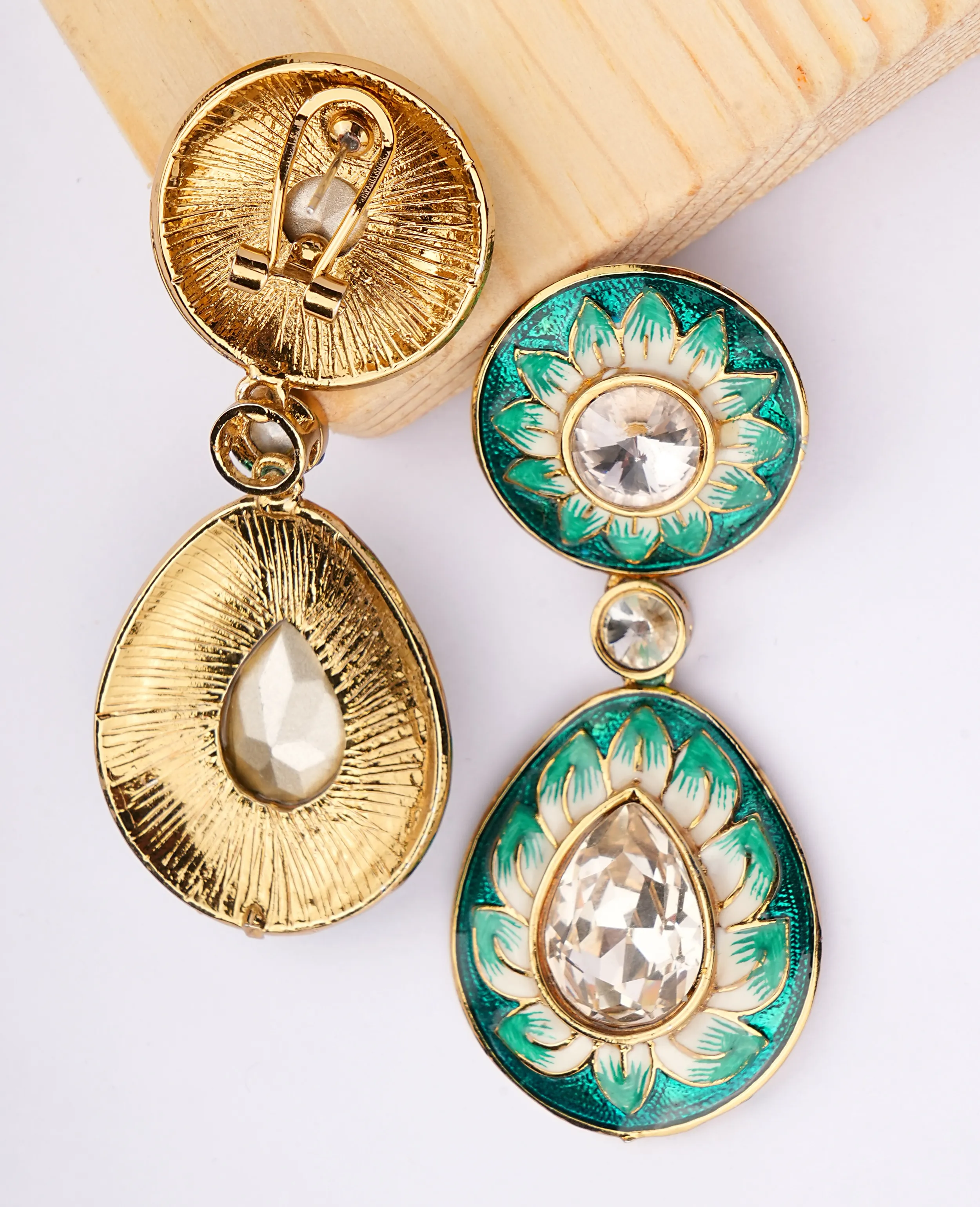 Solid Gold-Plated Green Earrings - Durable & Elegant