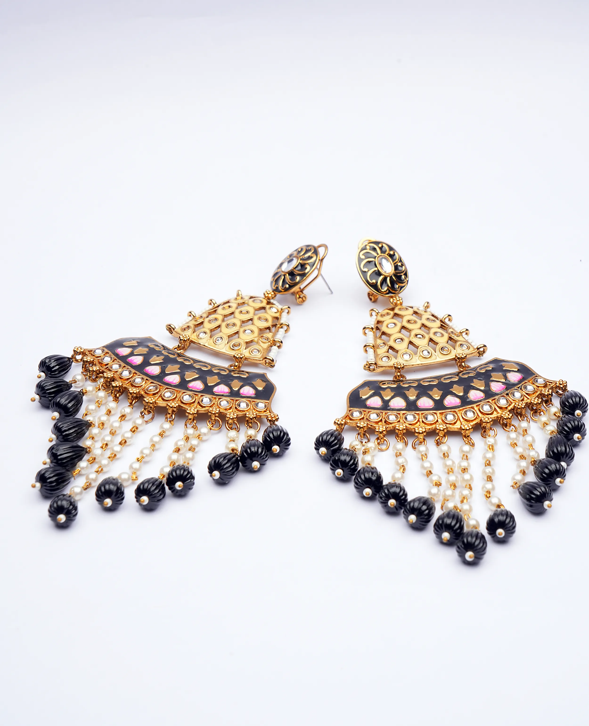Black Meenakari Chandelier Earrings - Timeless Elegance