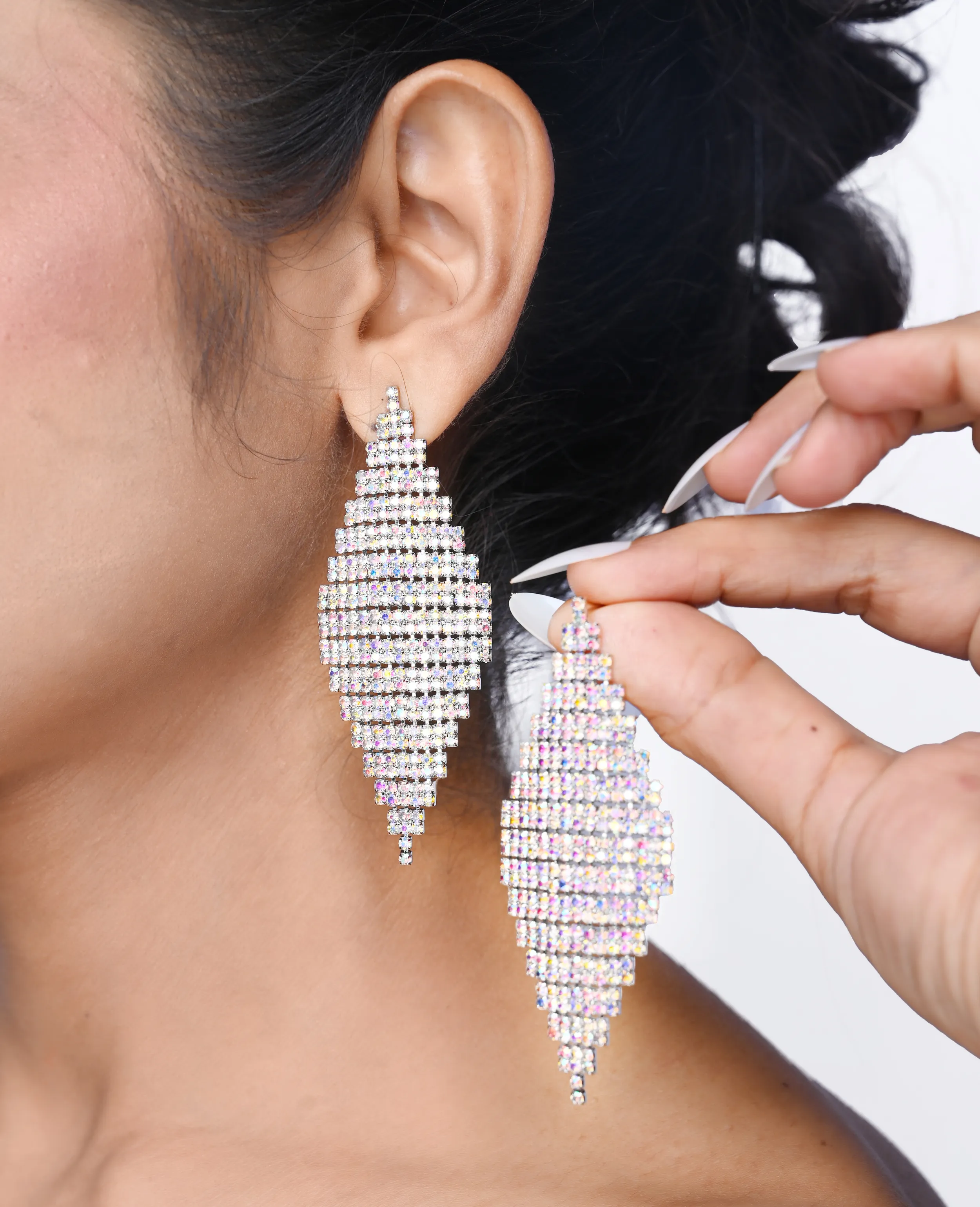 Multi-Color Diamond Crystal Earrings – Vibrant & Unique